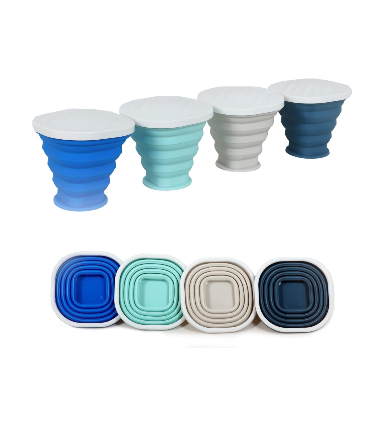 Fisiei Collapsible Cup Set - 4 Pack (Green, Blue, White, Lake Blue) | Portable Cups for Travel, Sports, Camping, and Home Use - Buy Online on SooperMarket.com