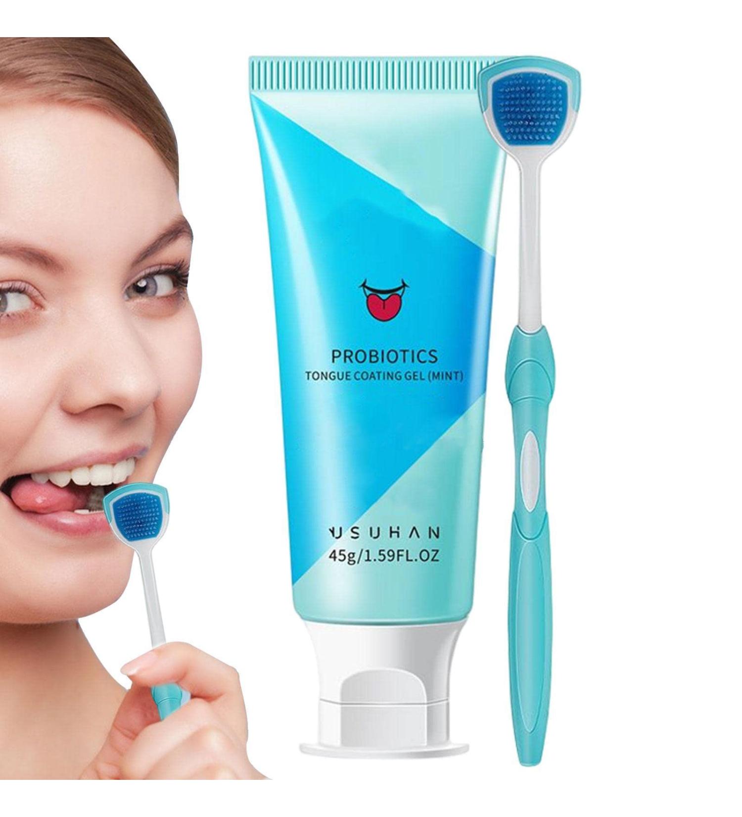 Virtcoy Natural Tongue Cleaning Gel - Ergonomic Brush Set for Bad Breath & Stain Removal | Organic Oral Care - Buy Online on SooperMarket.com
