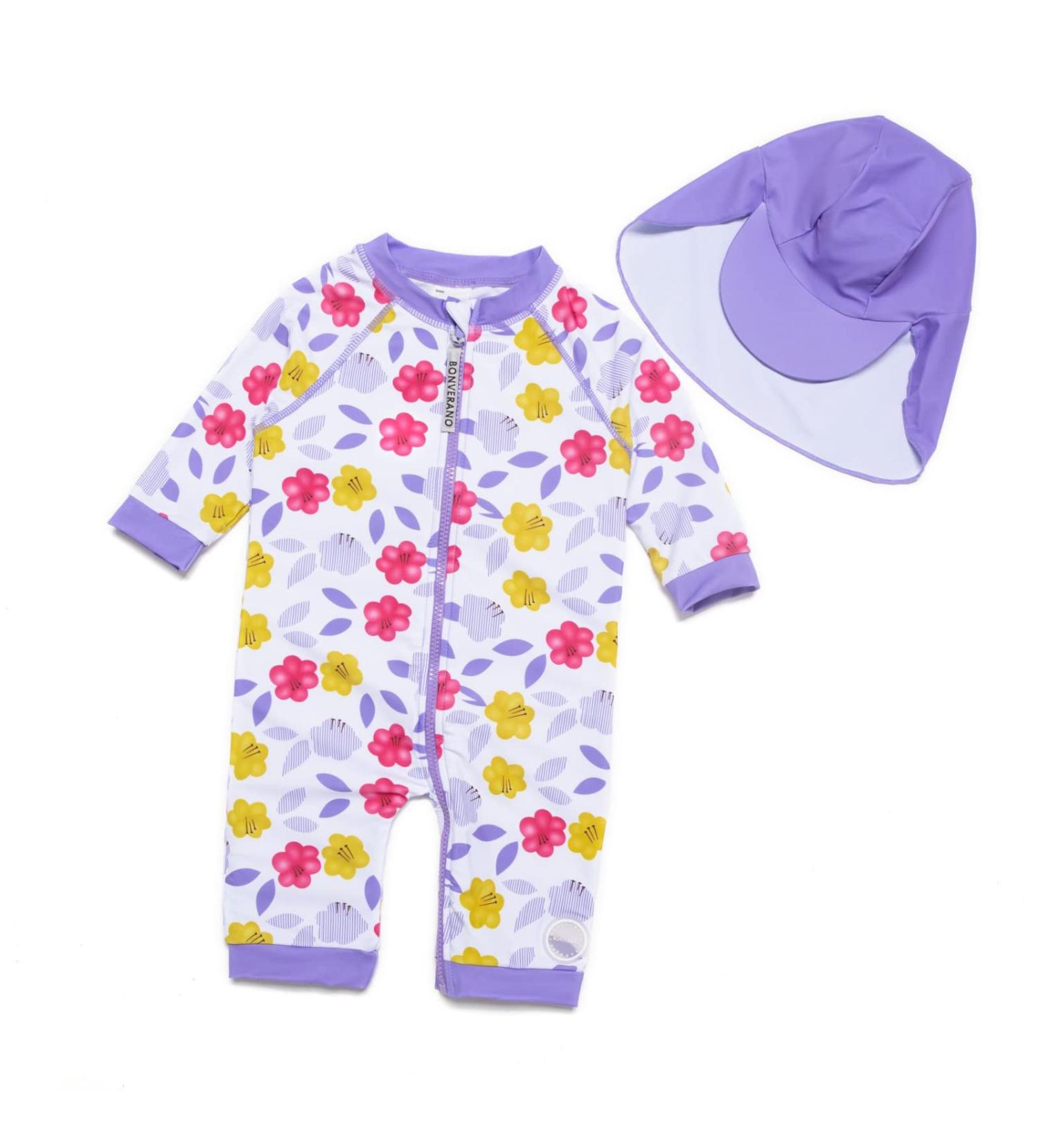 BONVERANO Baby Girls Swimsuit UPF 50+ Sun Protection Purple Flower 2-3 Years - Buy Online on SooperMarket.com
