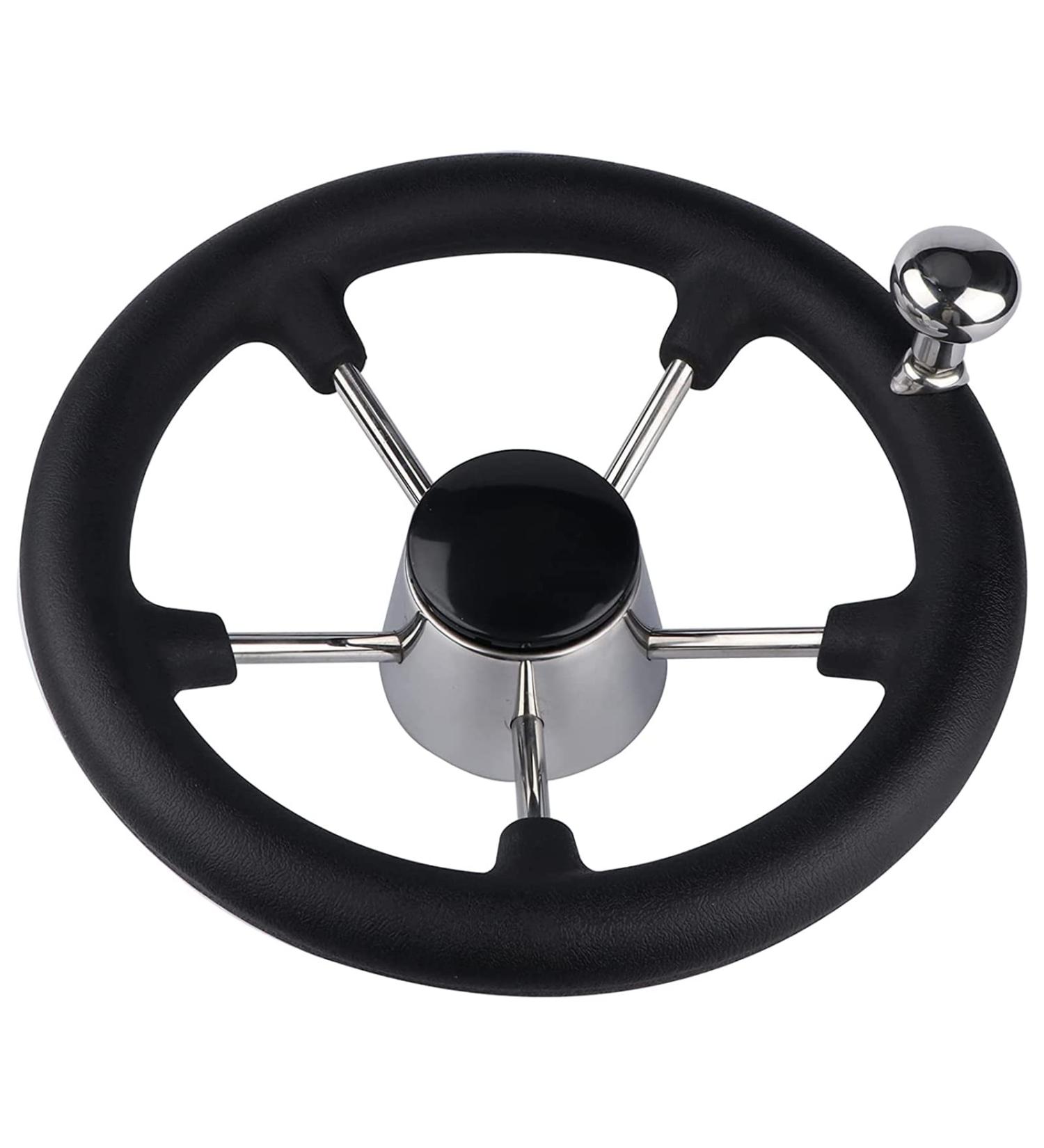 Pebbly Beach 11 Marine Boat Steering Wheel - Stainless Steel 5 Spoke with Knob and Foam Grip - Buy Online on SooperMarket.com