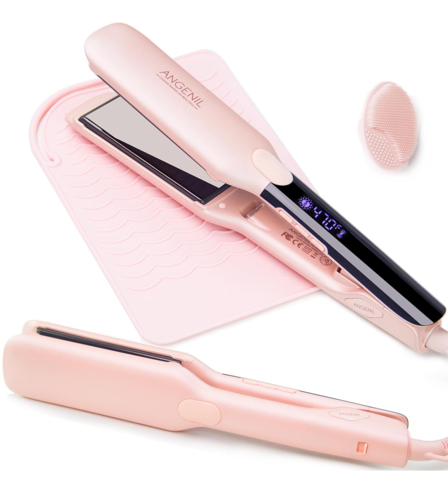 ANGENIL Pro Titanium Flat Iron Hair Straightener | 1.75" Dual Voltage 2-in-1 Curler & Straightener | Adjustable Temp 240 F-470 F | Fast Heating & Heat Resistant Mat - Buy Online on SooperMarket.com