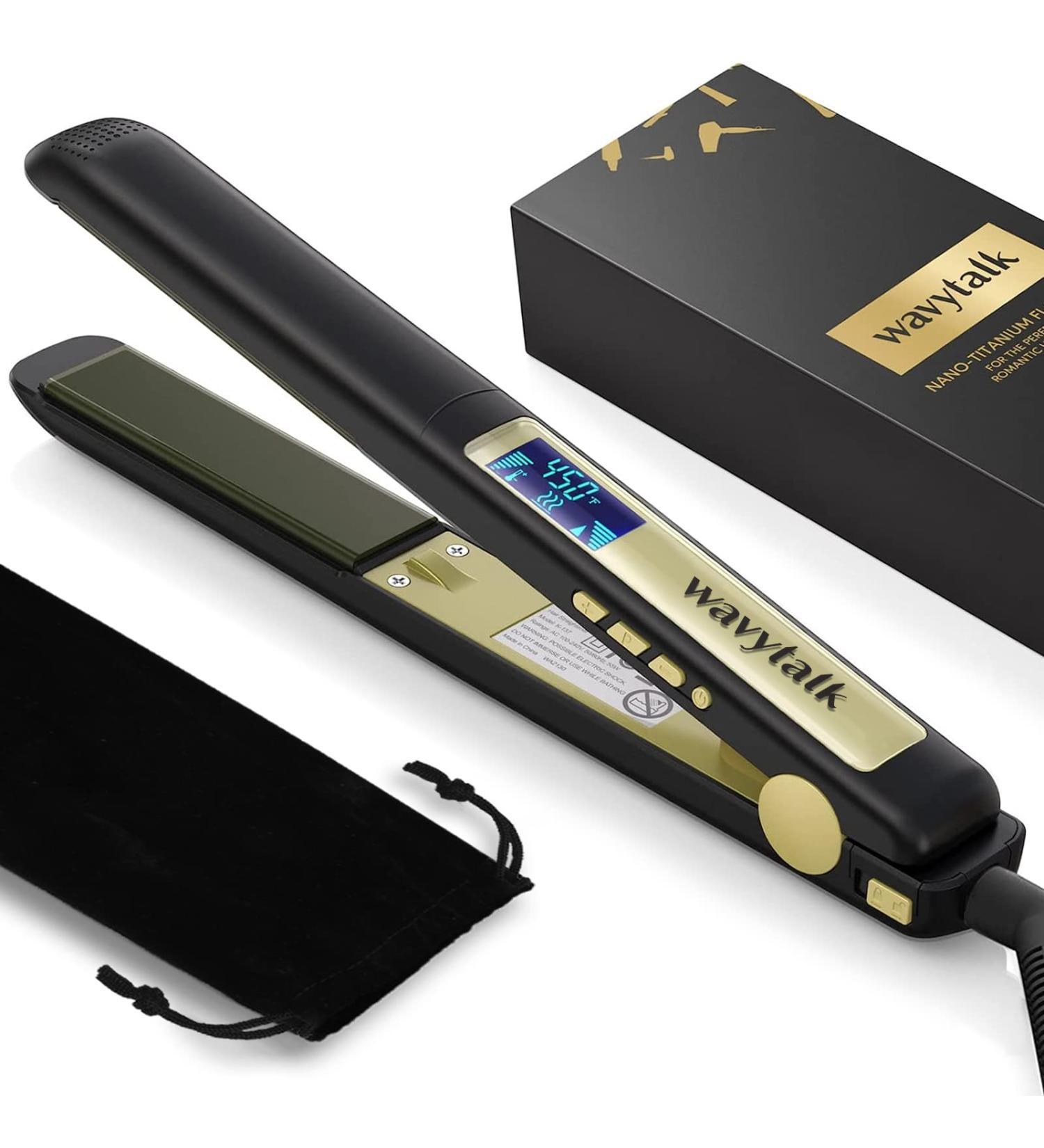 Wavytalk Pro Titanium Flat Iron 2 In 1 Hair Straightener and Curling iron 170 -450 Faster Heating Up Convenient Hair Tools with Dual Voltage LCD Display Matt Black - Buy Online on SooperMarket.com