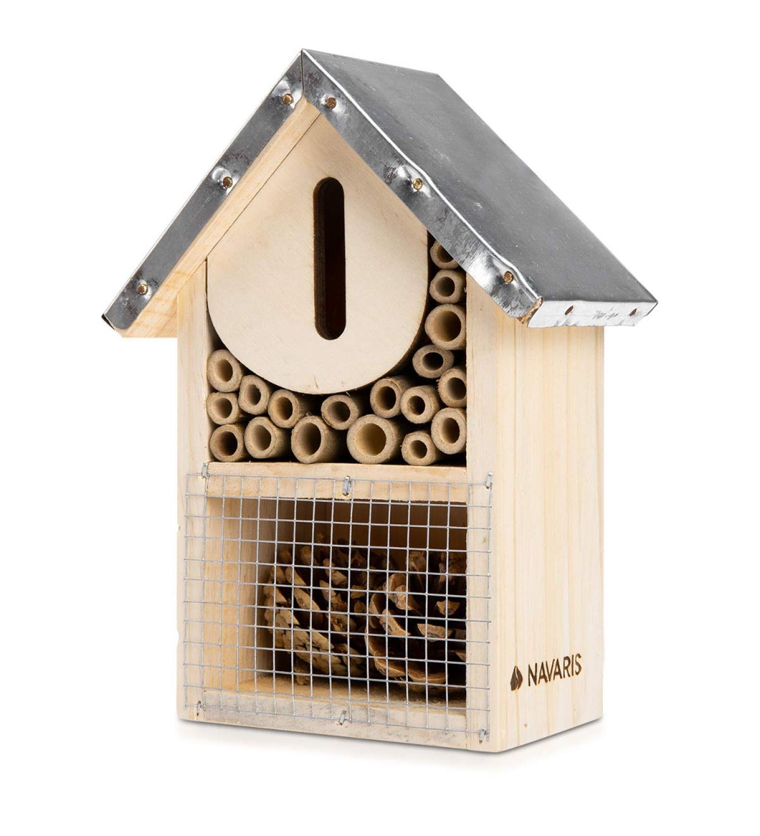 Navaris Wooden Insect Hotel - Natural Wood Garden Shelter for Bees, Butterflies, Ladybirds - 15 x 8 x 20 cm - Buy Online on SooperMarket.com