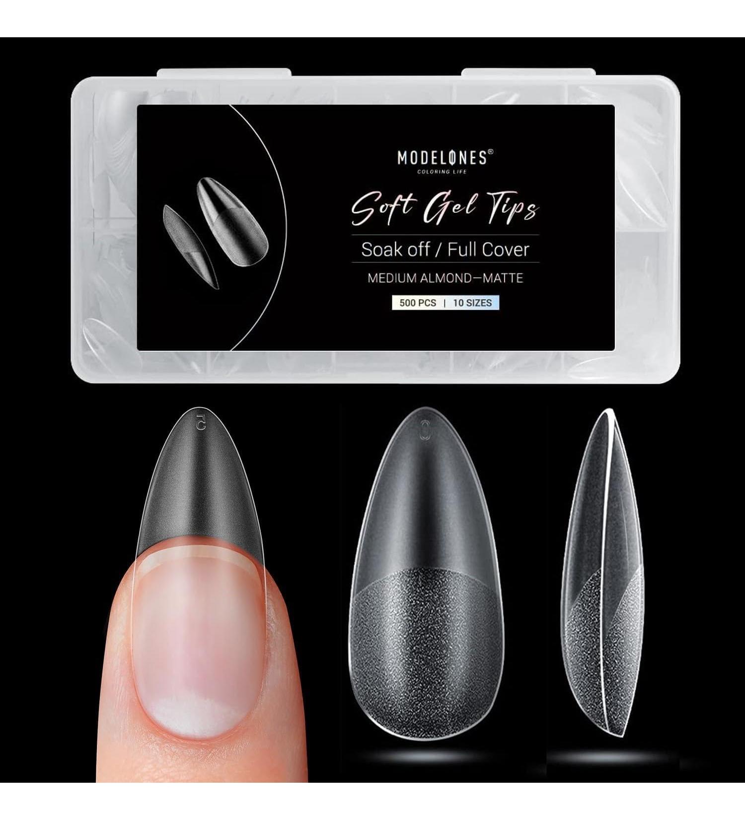 Modelones Nail Tips 500 PCS - Full Cover Soft Gel Tips Set Pre-Shaped Matte PMMA Resin 10 Sizes Medium Almond for Nail Art DIY - Buy Online on SooperMarket.com