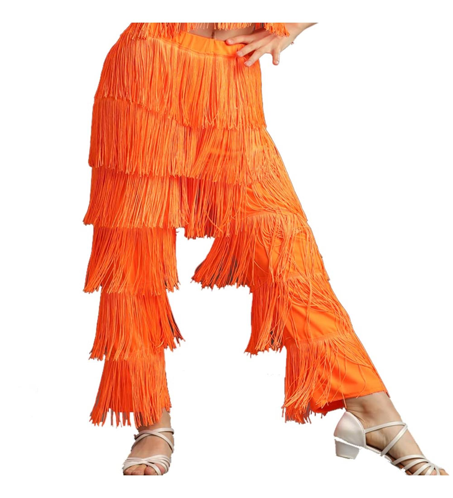 Adult Women's Fringe Latin Dance Pants - Black Tassel Performance Costume - Orange - Medium - Buy Online on SooperMarket.com
