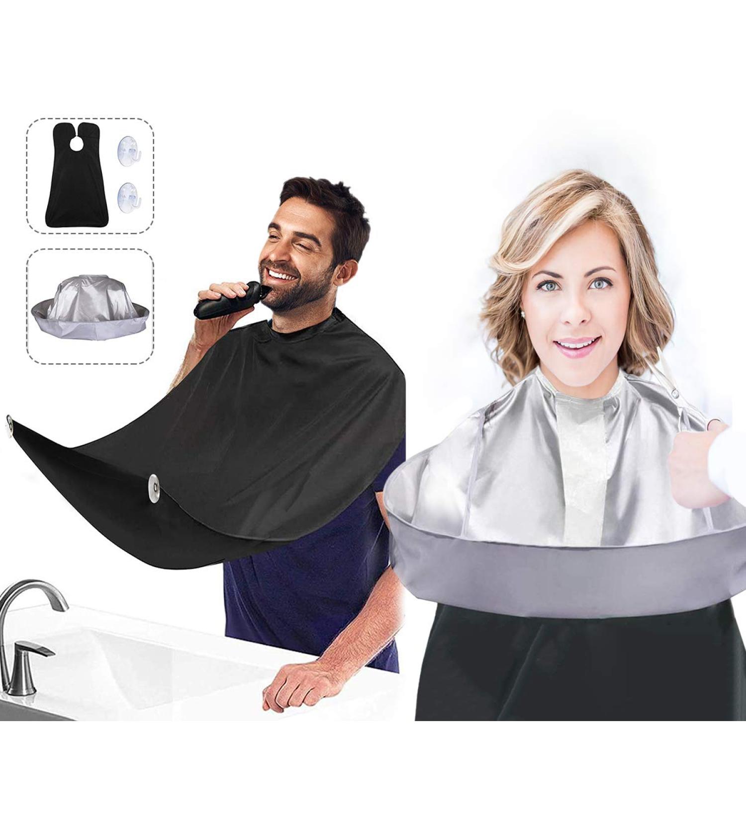 2Pcs Hair Cutting Cape and Beard Bib Set with 2 Suction Cups - For Adults/Kids, Haircut Cape and Beard Catcher Apron for Shaving and Trimming - Buy Online on SooperMarket.com