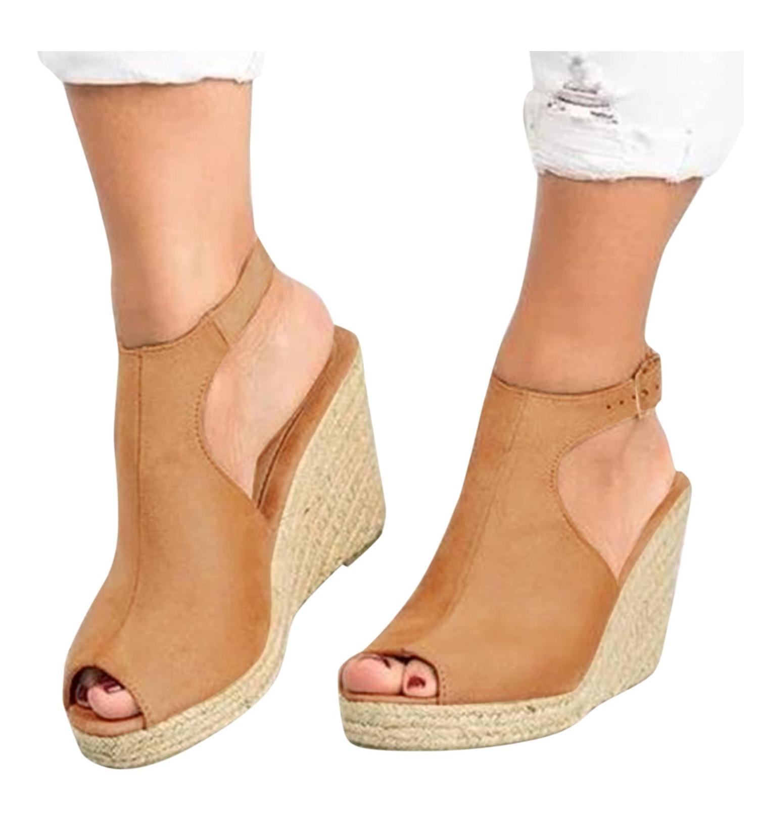 Foldap Summer Wedge Sandals for Women 2023 | Open Toe Breathable Beach Platforms in Khaki - Size 7.5 - Buy Online on SooperMarket.com