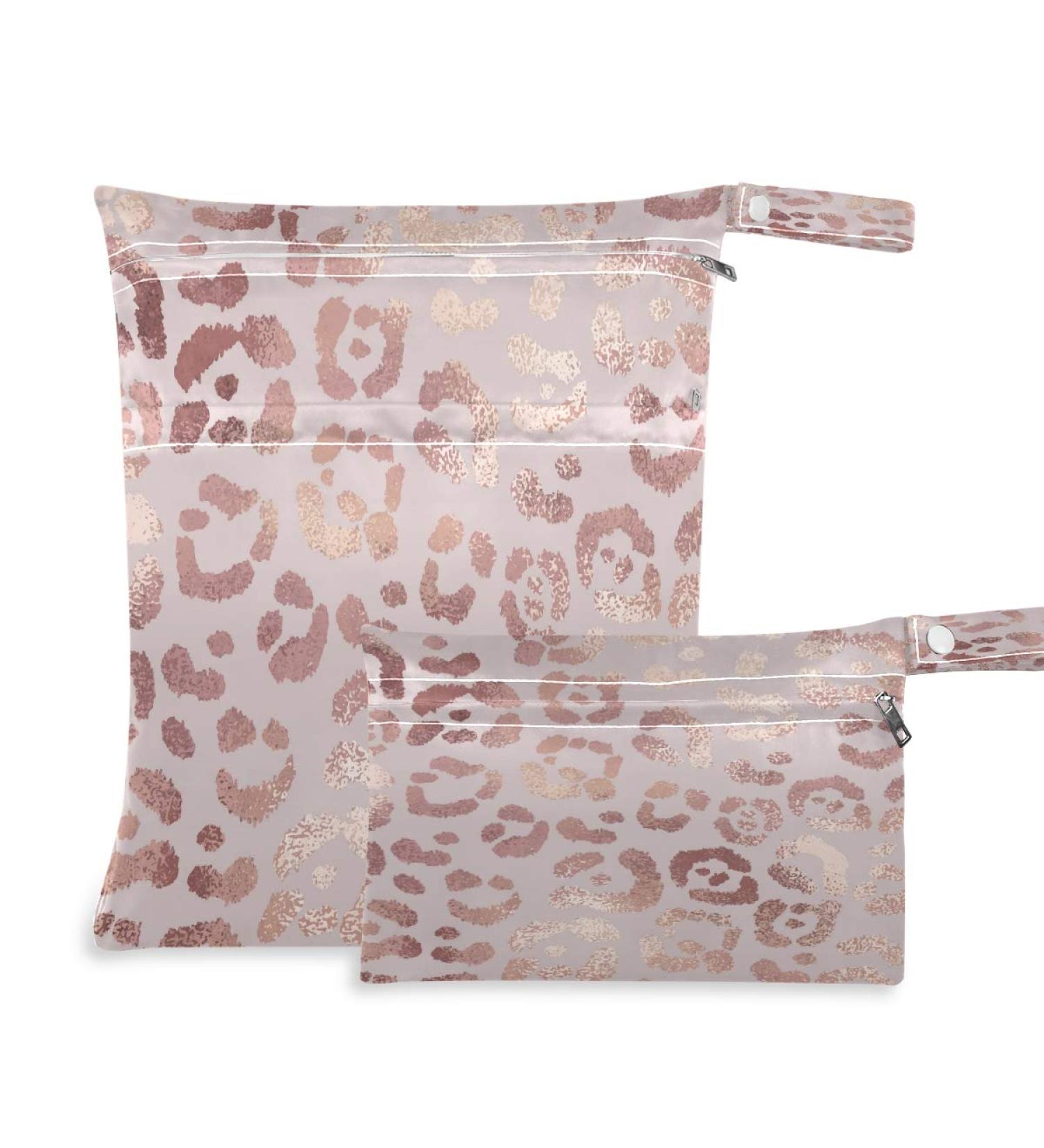 Pastel Pink Leopard Print Wet Dry Bags Set - Waterproof Reusable Diaper Bag for Travel & Beach - 2pcs - Buy Online on SooperMarket.com
