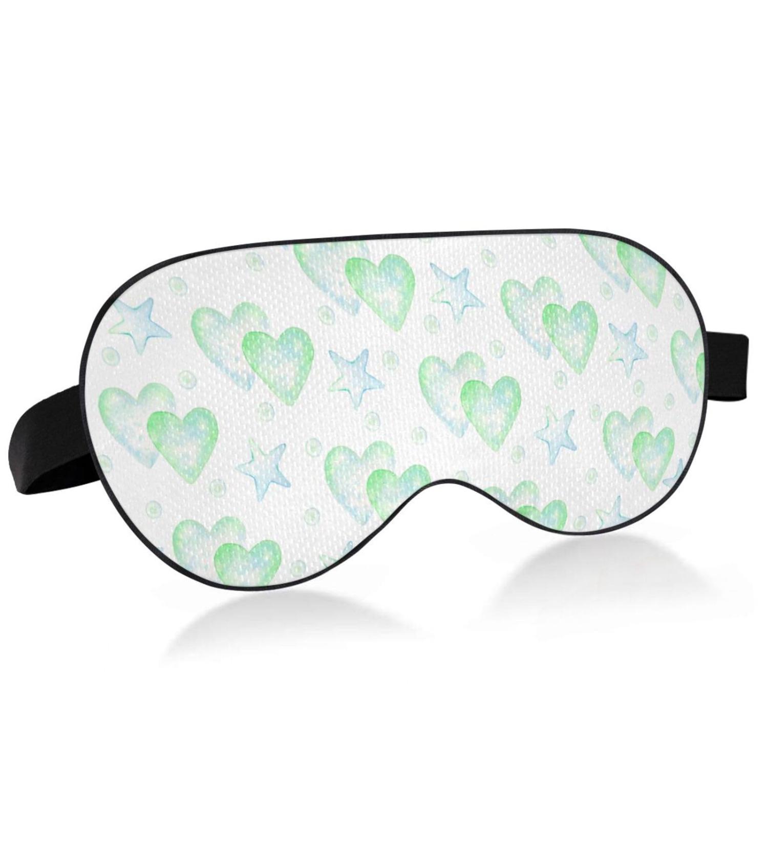 Haskirky Light Blocking Eye Mask | Adjustable for Men and Women | Perfect for Travel, Yoga, Meditation | Deep Sleep | Comfortable and Breathable | Goodies Green Hearts Blue - Buy Online on SooperMarket.com