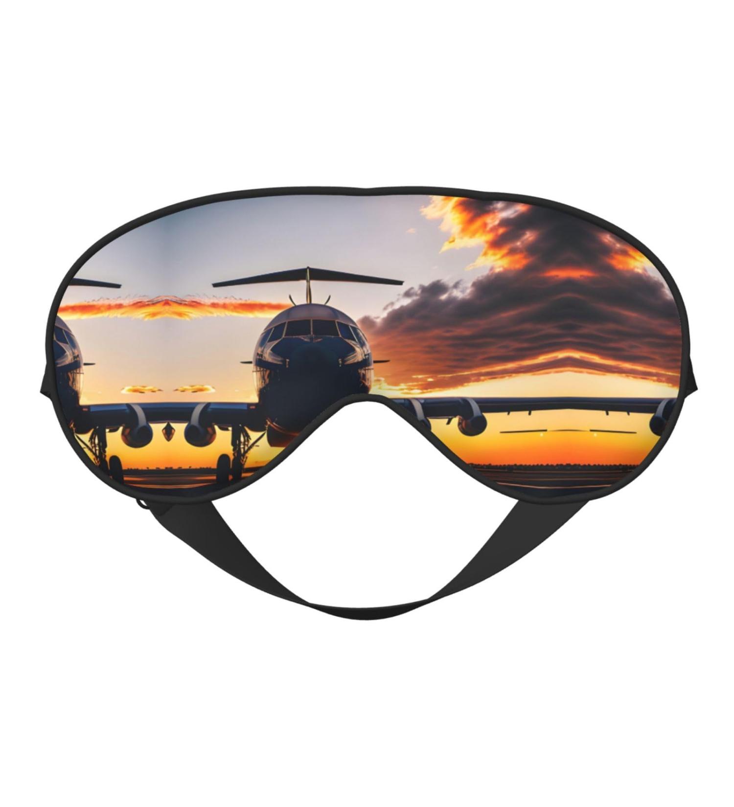 Aircraft Plane at Sunset Print Double-Sided Eye Mask Soft and Light Blocking for Enhancing Sleep Quality - Buy Online on SooperMarket.com
