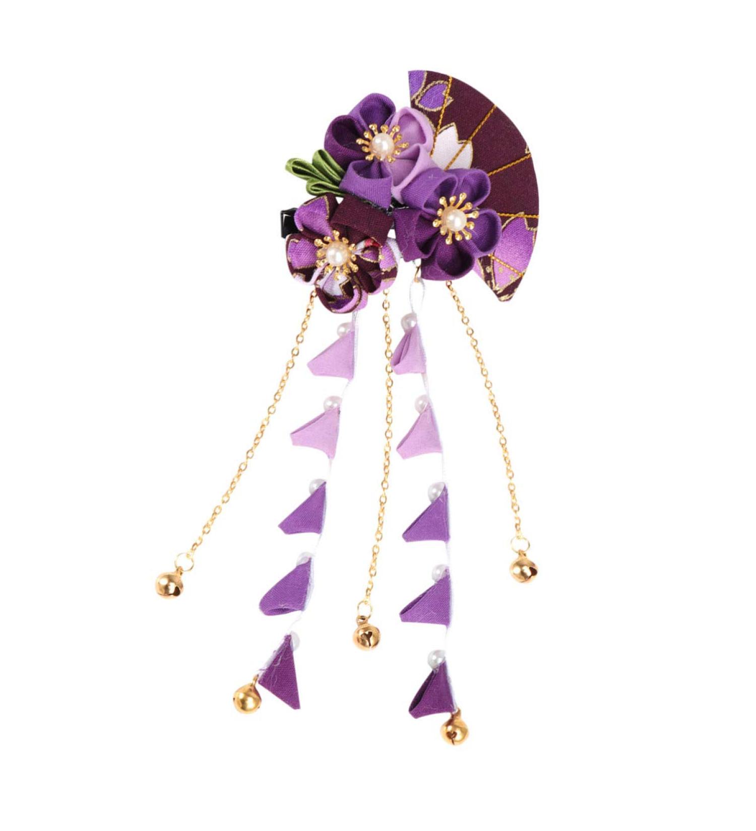 FRCOLOR Japanese Kimono Flower Hair Clips - Purple Bridal Kanzashi Hair Accessories for Women and Girls - Buy Online on SooperMarket.com