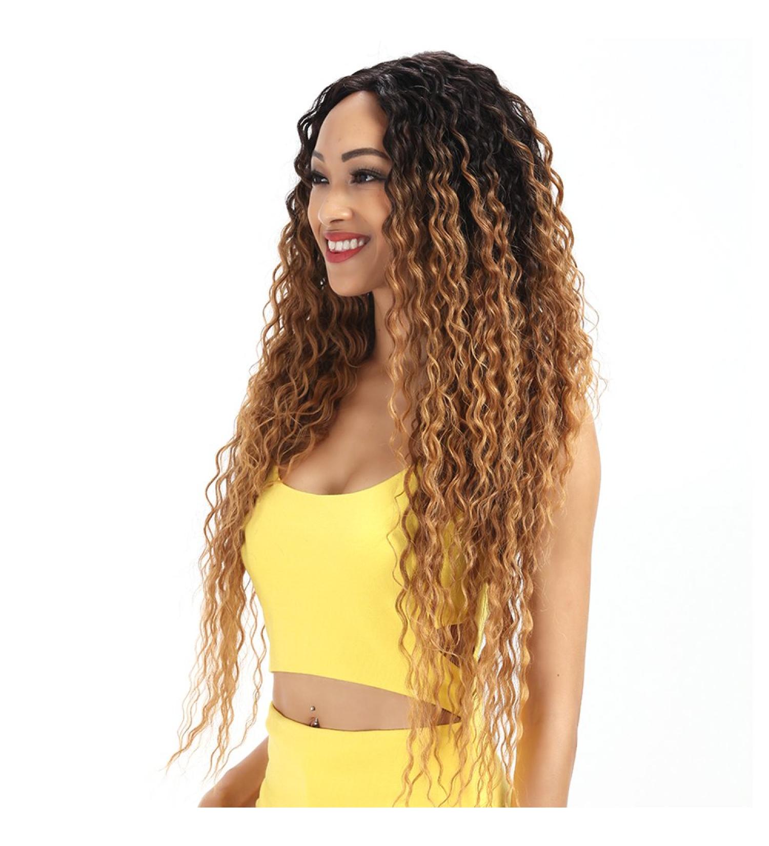 Joedir Ombre Blonde Lace Front Wig 28'' Small Curly Wavy Synthetic - 130% Density for Black Women - Ombre Gold Color - 28 Inch - Buy Online on SooperMarket.com