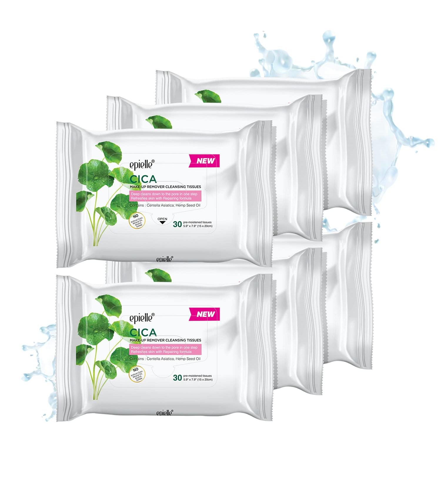 Epielle Makeup Remover Cleansing Tissues | Alcohol-Free | Cica | Removes Makeup & Mascara | 30 Count x 6 Value Pack - Buy Online on SooperMarket.com