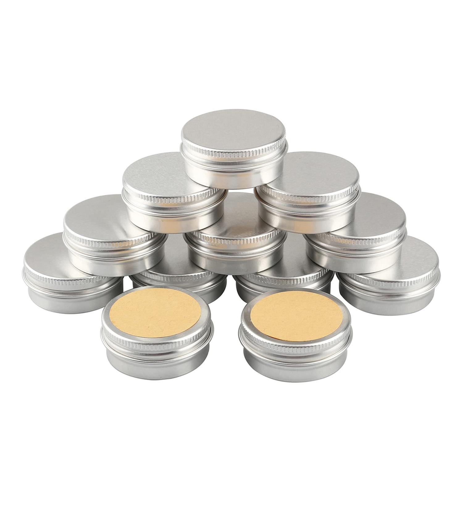 24-Piece Silver Aluminum Screw Cap Cans - 15ml Round Cosmetic Containers with Stickers | International Shipping - Buy Online on SooperMarket.com