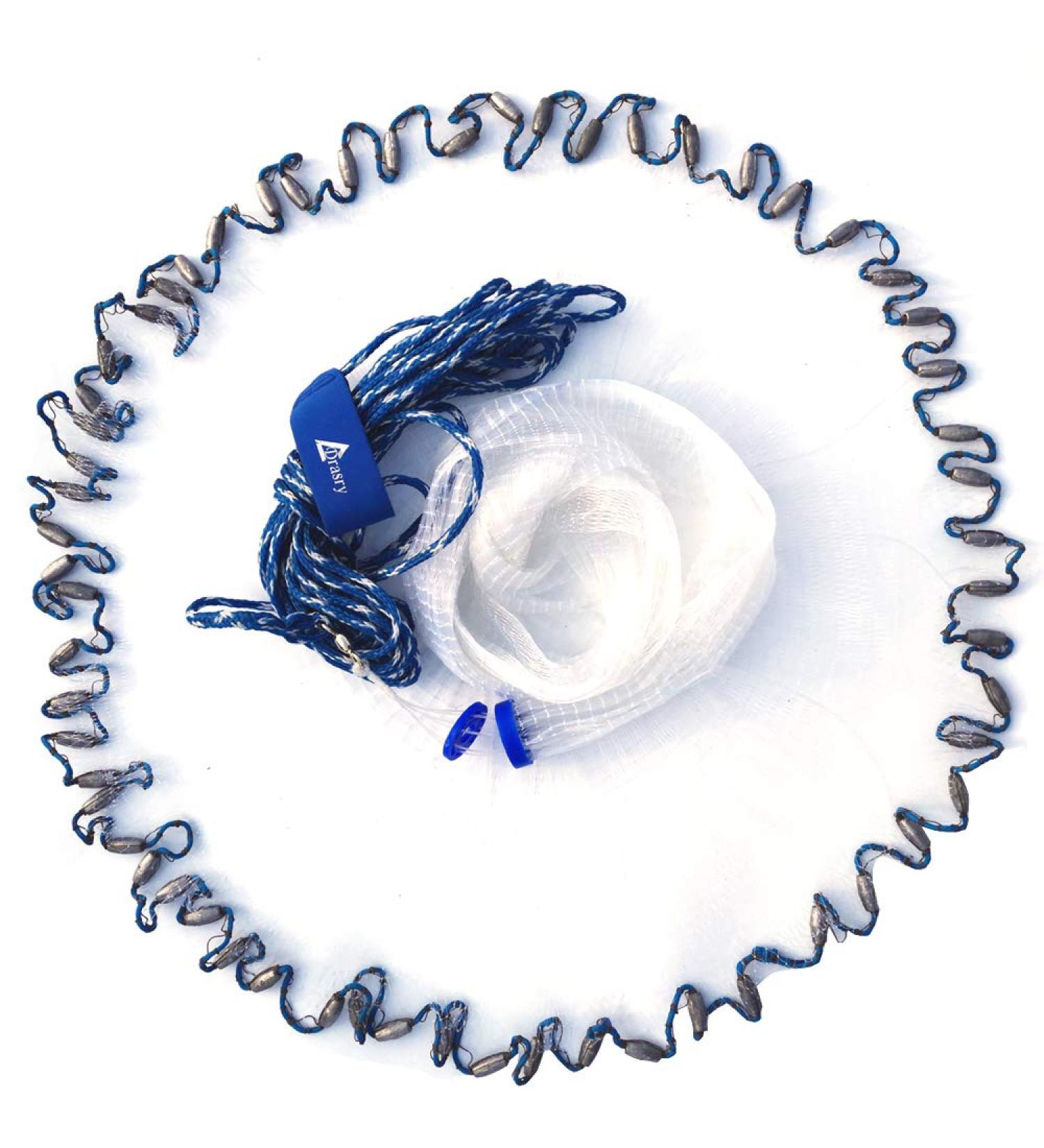 Drasry 6FT Saltwater Fishing Cast Net for Bait Trap - Monofilament Lines, 3/8 Inch Mesh - Buy Online on SooperMarket.com
