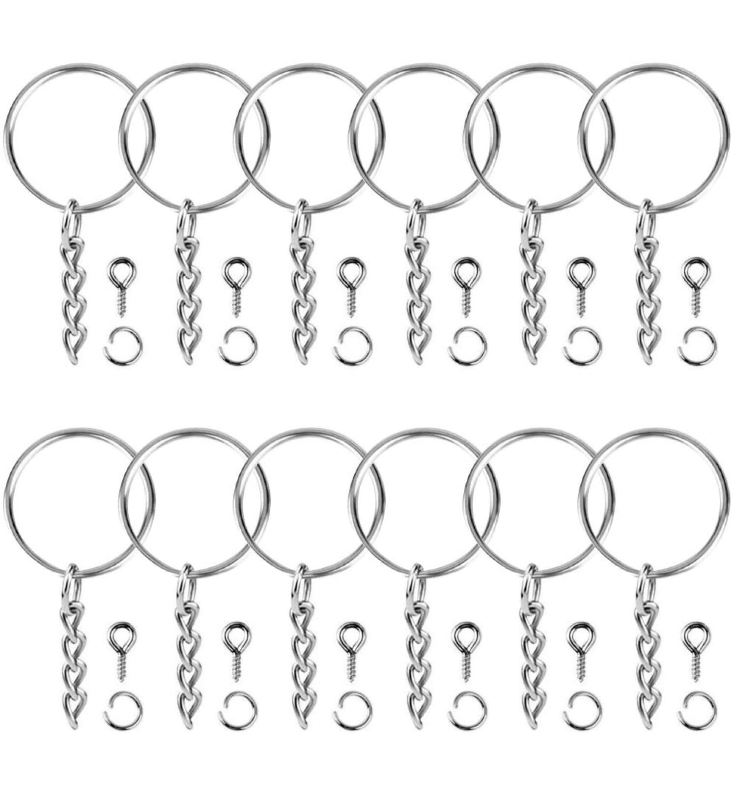 Paxcoo 100Pcs Keychain Rings with Chain and Screw Eye Pins Bulk - Silver Craft Supplies - Buy Online on SooperMarket.com