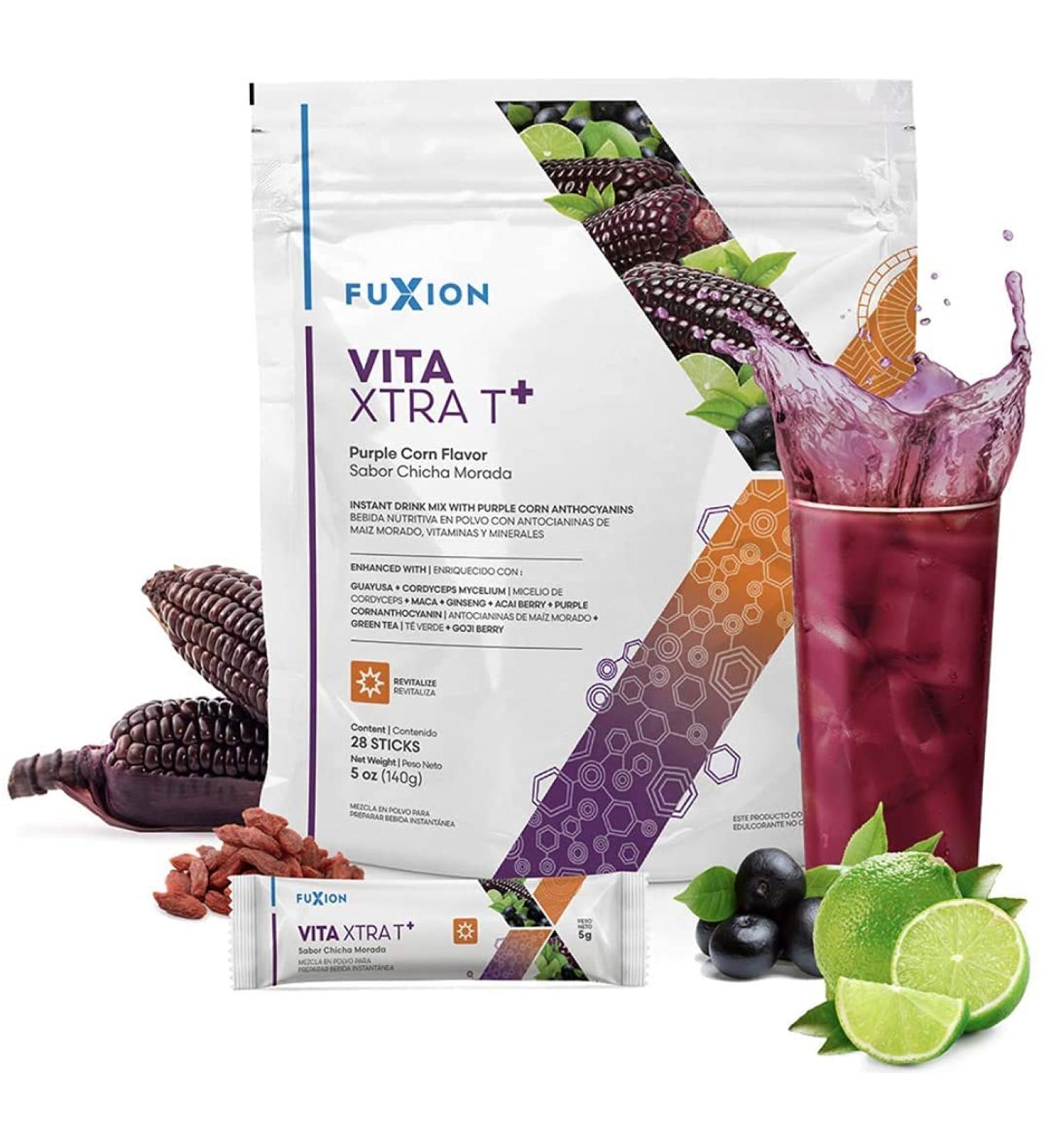 Fuxion Vita Xtra T-Mix Fast Acting Energizing Tea - All Natural Herbs & Fruits for Natural Energy - Purple Corn - 28 Sachets - Buy Online on SooperMarket.com