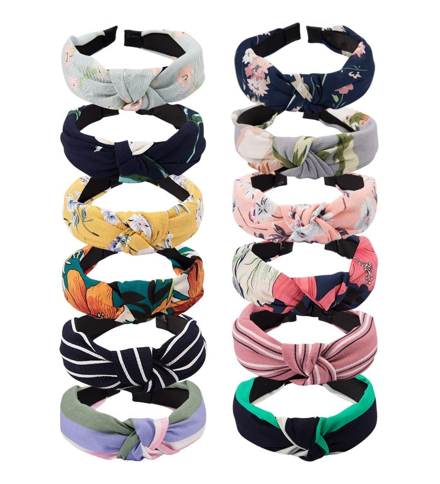 12 Pack Wide Knot Headbands for Women - Elastic Turban Boho Hair Accessories - Buy Online on SooperMarket.com