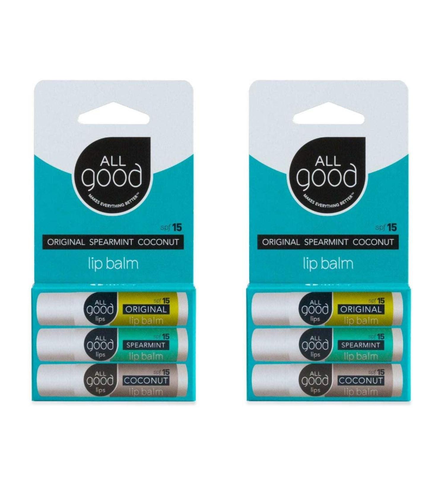 All Good SPF 15 Lip Balm - Calendula Olive Oil Beeswax Vitamin E - 6-Pack (Original/Spearmint/Coconut) - Buy Online on SooperMarket.com
