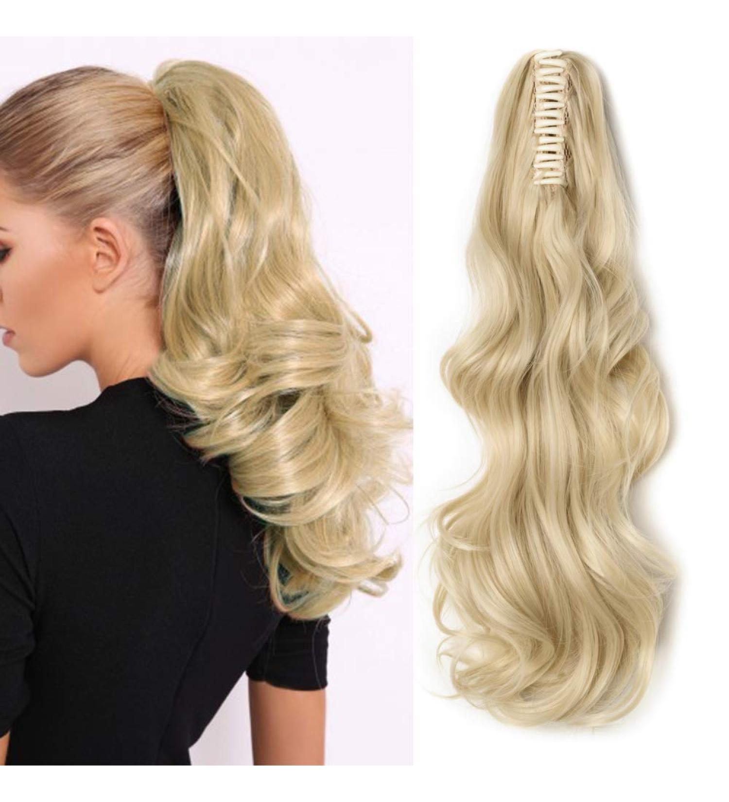 Silk-co 18inch Bleach Blond Long Curly Ponytail Extensions Claw on Synthetic Clip in Hairpiece Pony Tail Extension 18inch (Pack of 1) Bleach Blond - Buy Online on SooperMarket.com