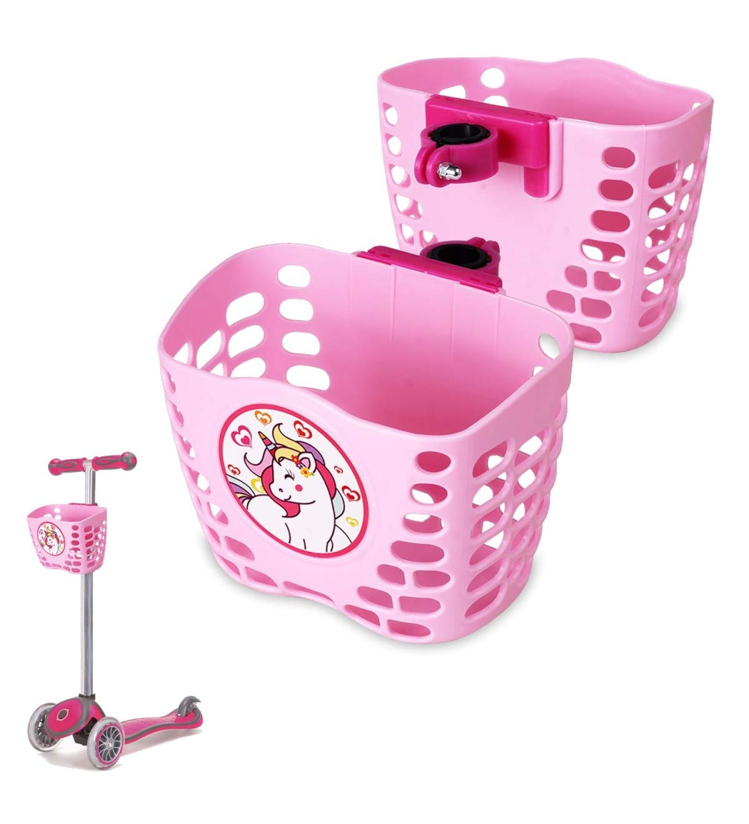 MINI-FACTORY Cute Cartoon Pink Unicorn Scooter Basket for Kids - Front Handler Bar Carrying Accessory for Girls - Buy Online on SooperMarket.com