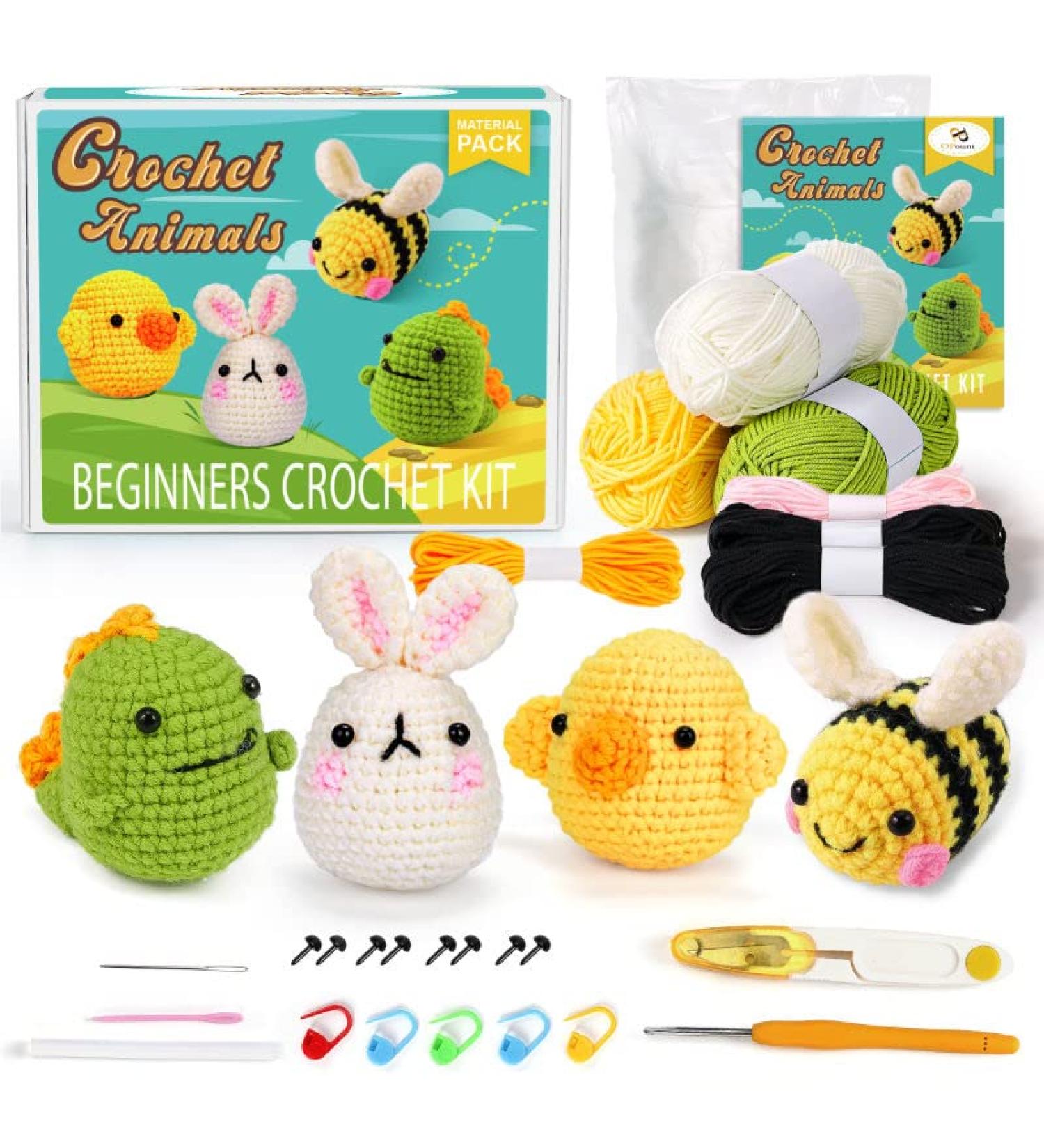 OPOUNT Beginner Crochet Kit - Complete Crochet Set for Adults and Kids - Make 4 PCS Animals - Step-by-Step Instruction and Video Tutorial - Buy Online on SooperMarket.com