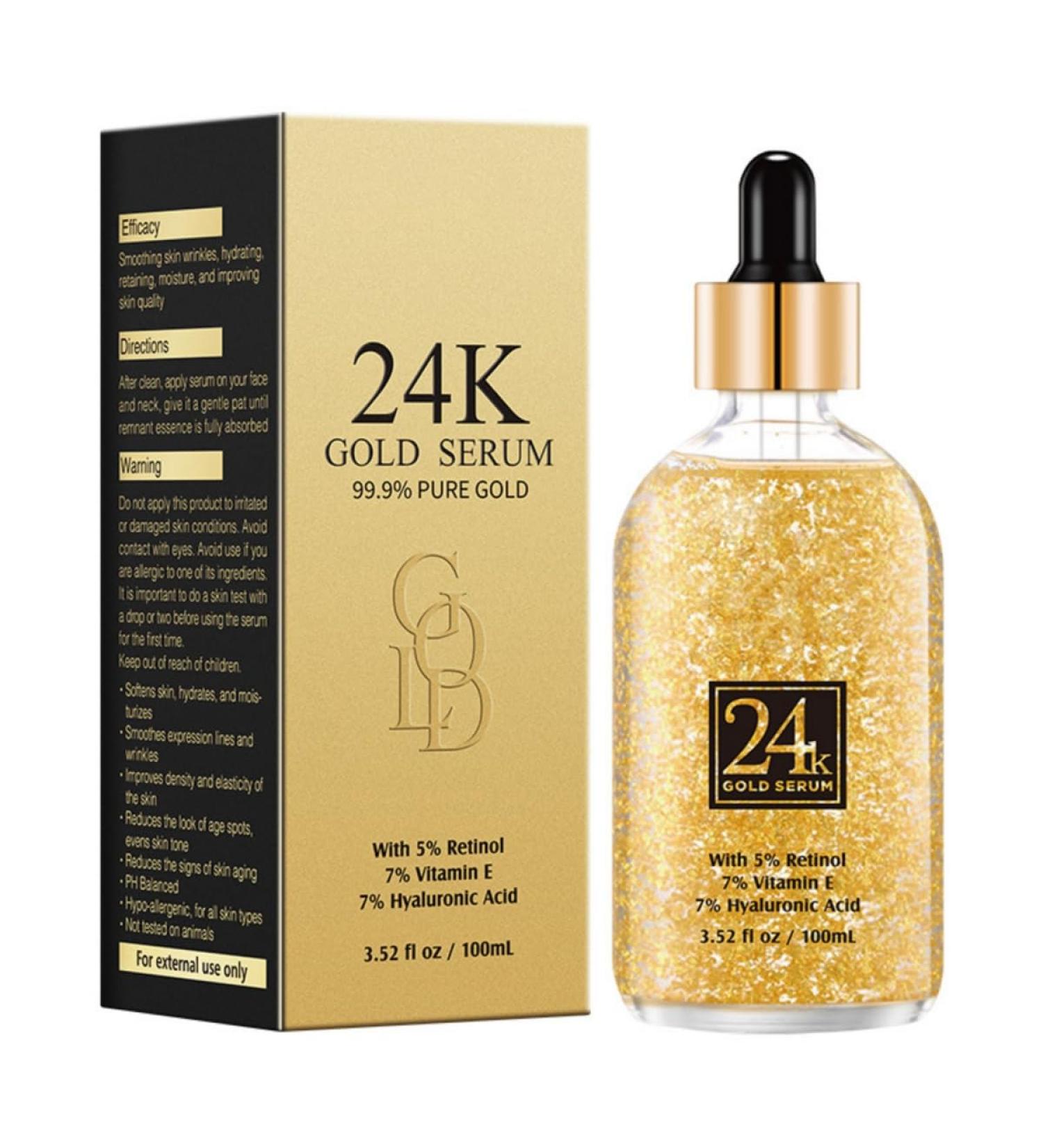 Ofanyia 24K Gold Serum for Face Moisturizing Anti Aging Facial Serum with Vitamin E Hyaluronic Acid & Retinol Smooth Fine Lines Wrinkles Tightening Firming Skin Face Serum 100ml (100ml) - Buy Online on SooperMarket.com