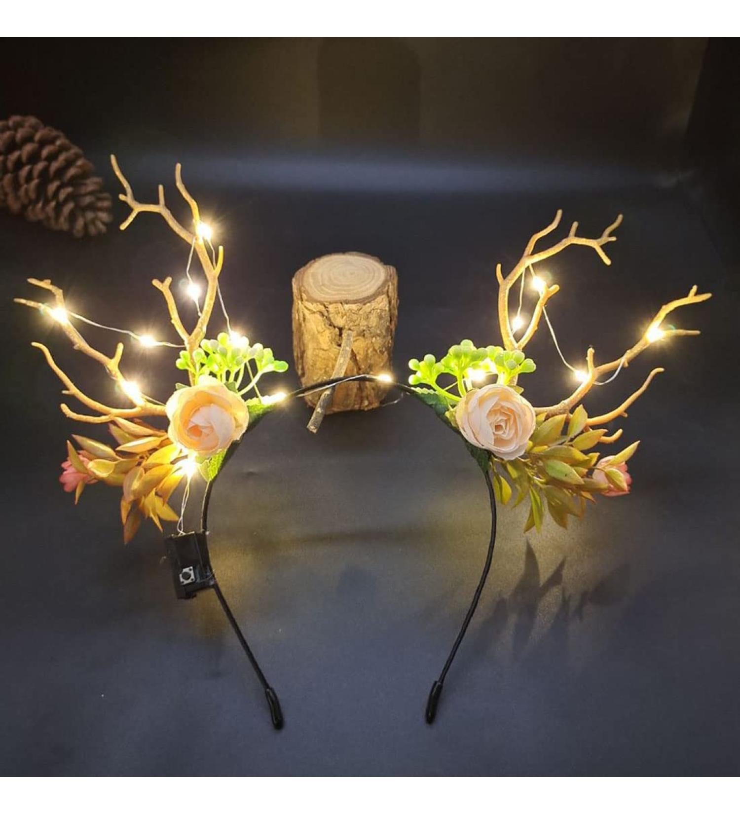 Prosy LED Flower Light up Antlers Headbands Glowing Butterfly Headband Christmas Hair Bands Party Decorative for Women and Girls Multicolor 7 - Buy Online on SooperMarket.com