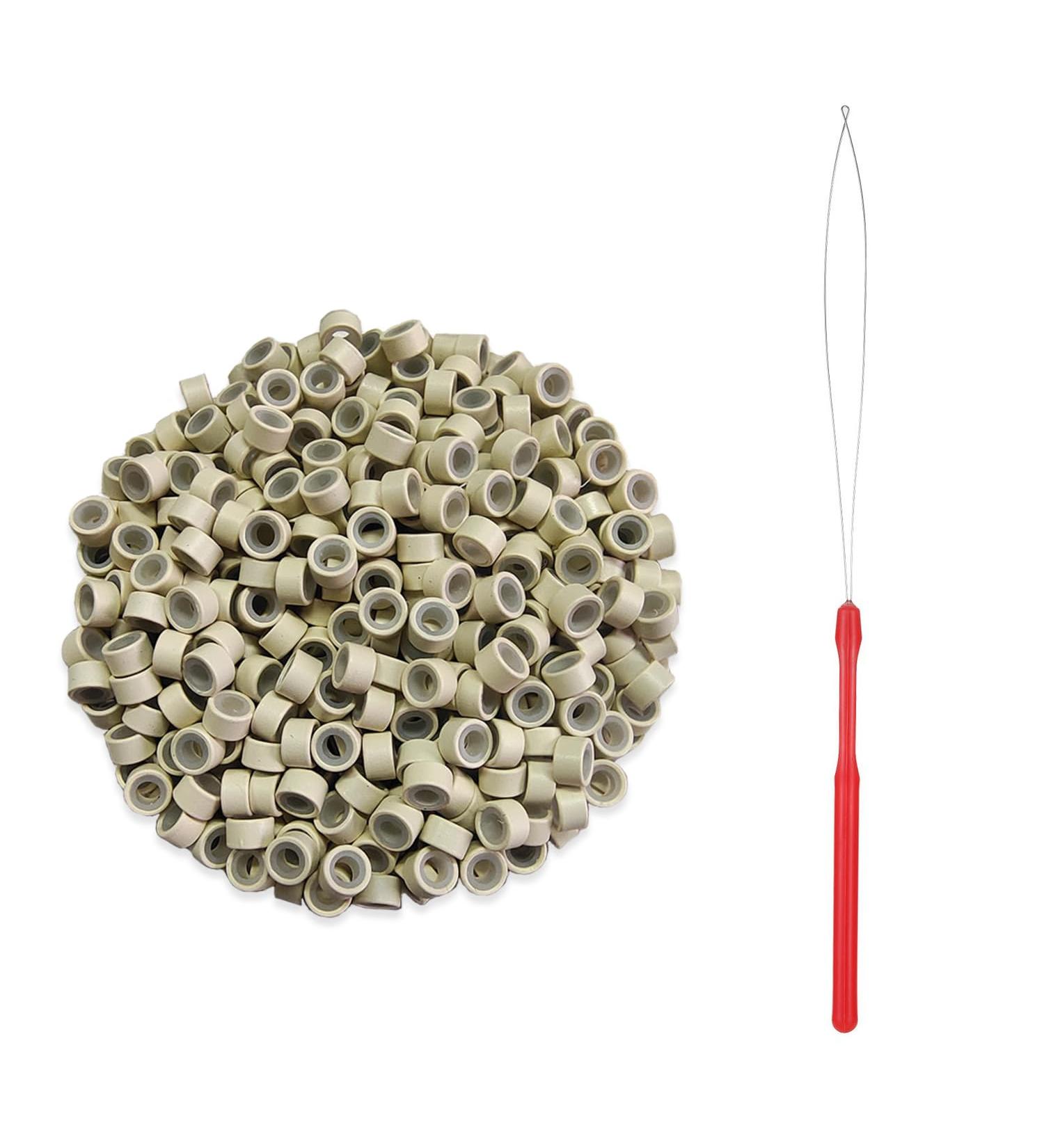 200 Pieces of Hair Extension Nano Beads With 1 Hair Extension Tool Golden Silicon Nano Rings Silicon Nano Beads for Hair Extensions Suitable for Blonde and Brown Hair - Buy Online on SooperMarket.com