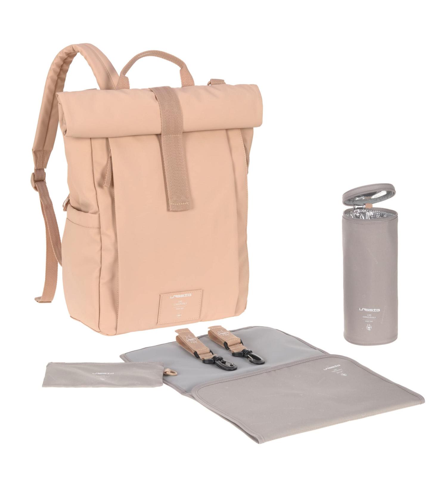 Buy Sustainable Casual Baby Diaper Backpack - Rolltop Design Stroller Attachment Bottle Holder | Peach Rose - Buy Online on SooperMarket.com