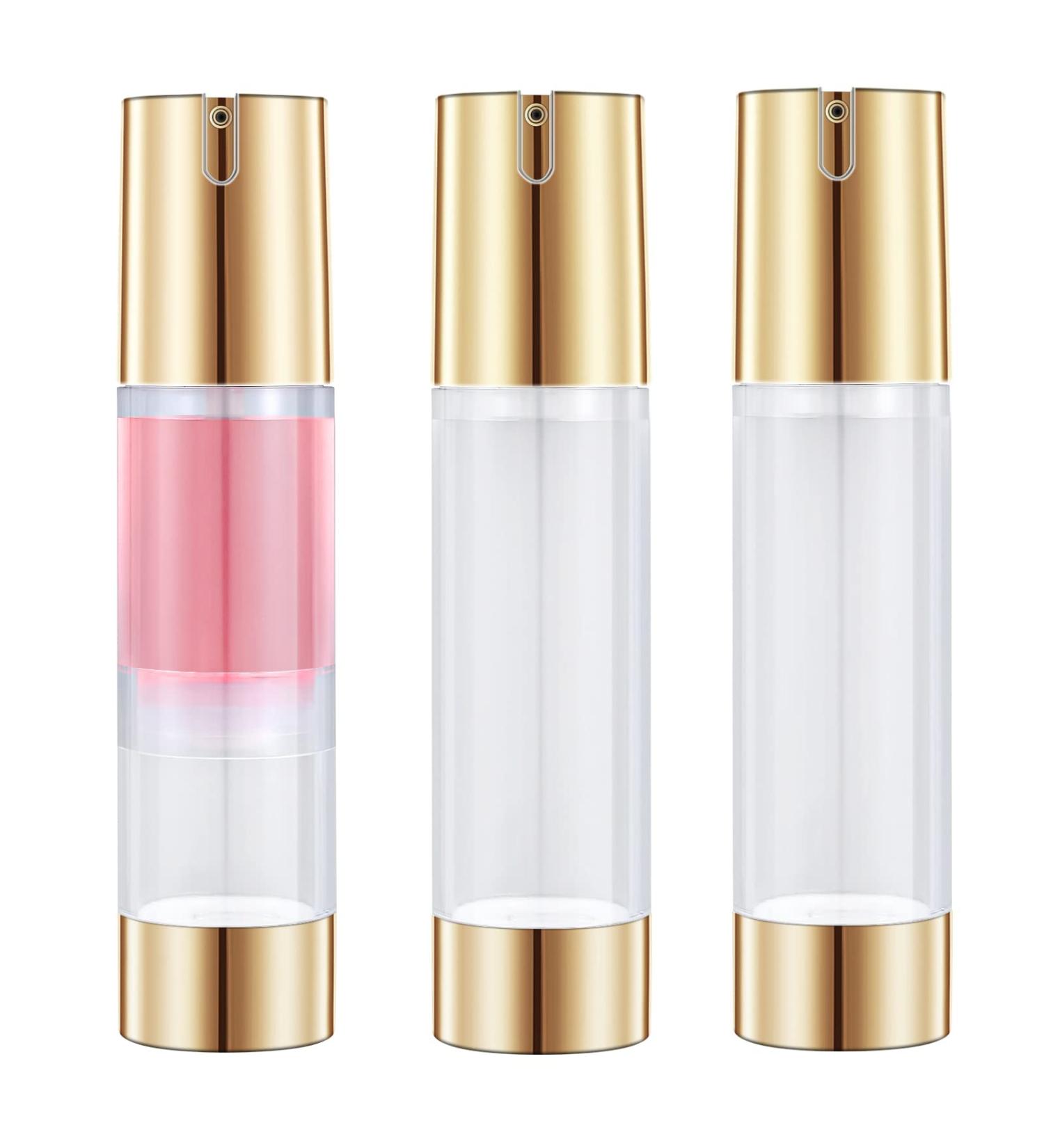 UMETASS 1.7oz (50ml) Gold Airless Pump Bottles - Set of 3 | Refillable Cosmetic Containers for Travel | Ideal for Lotion, Hand Sanitizer, Toner, Moisturizer, Facial Serum - Buy Online on SooperMarket.com