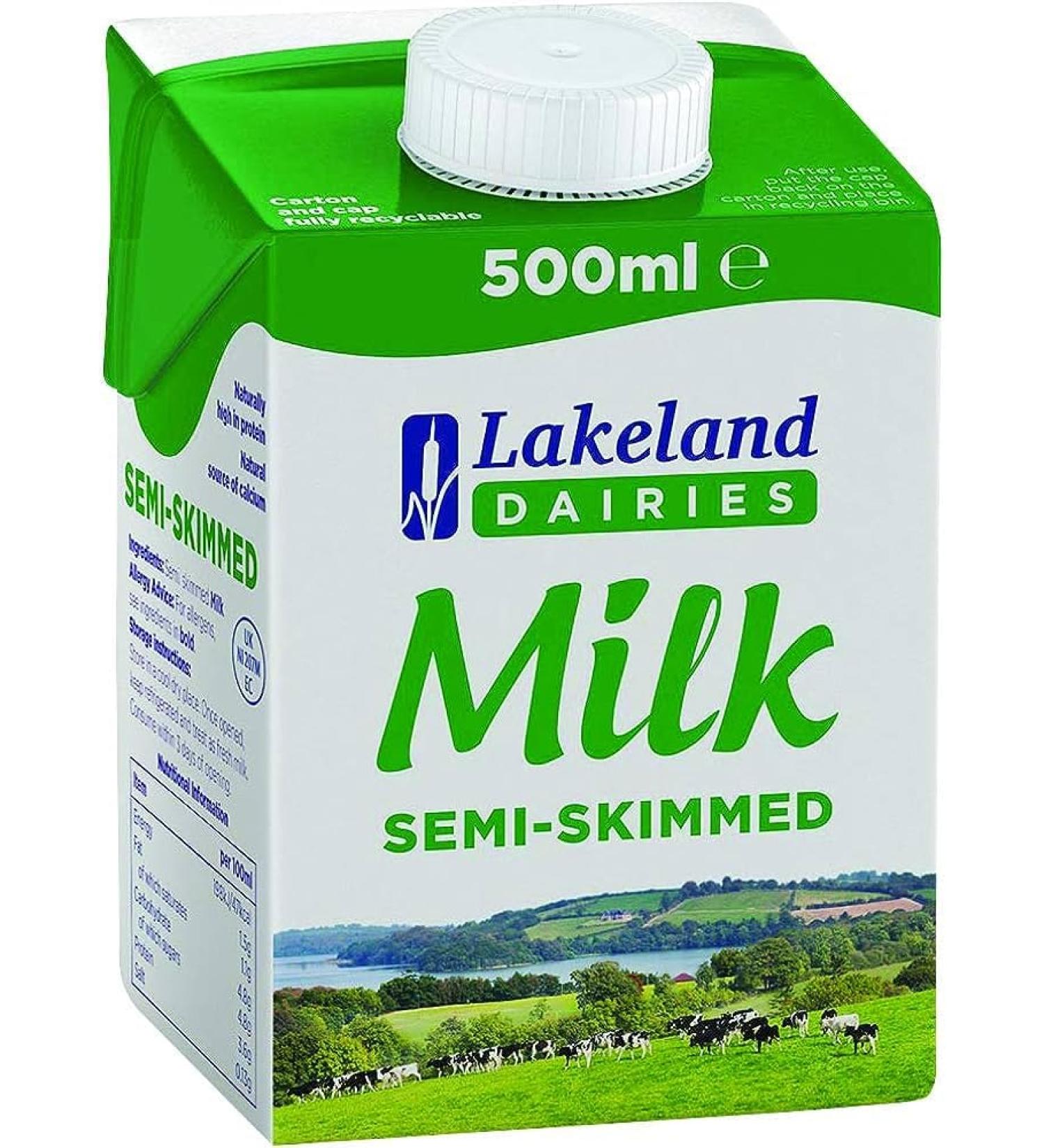 Lakeland Dairies Semi-Skimmed Milk | 24 Pack of 500ml | Long Life | Delicious & High in Protein - Buy Online on SooperMarket.com