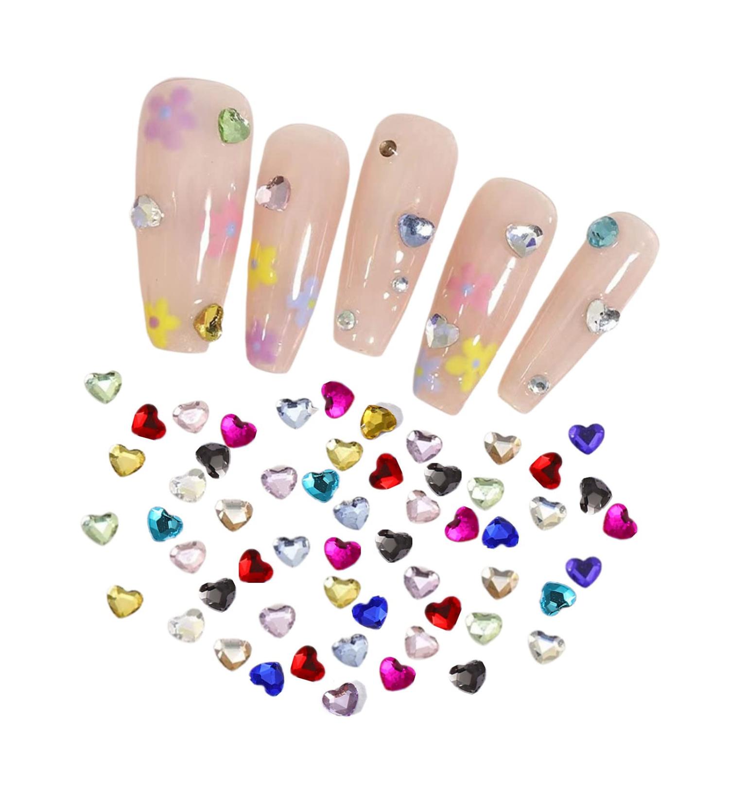 Heart Nail Rhinestones 90 Pcs Acrylic Flatback 3mm Heart Nail Charms Nail Art Rhinestones Gems 3D Nail Art Decorations for DIY Crafts Jewelry Making (Mixed) - Buy Online on SooperMarket.com