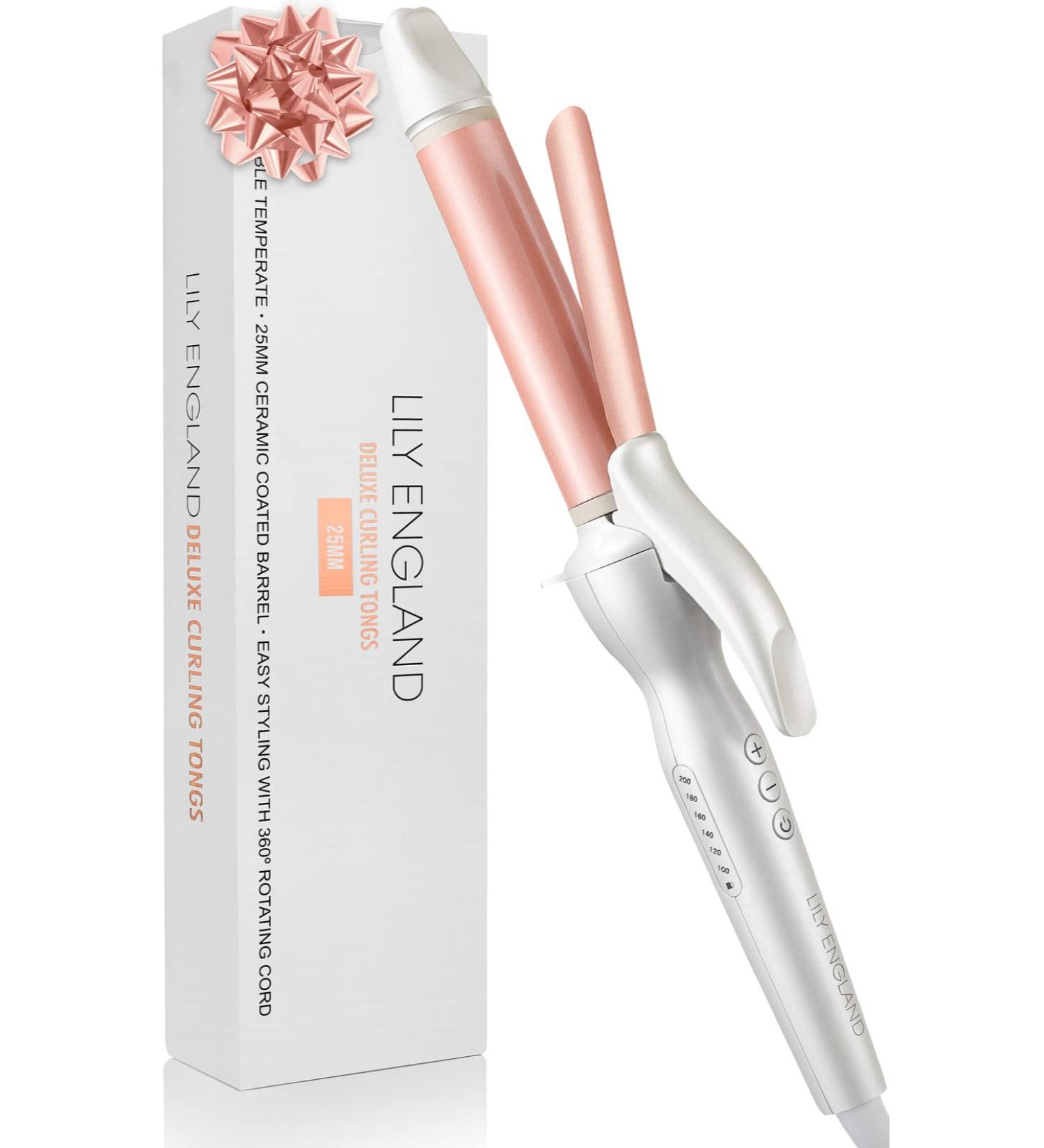 Lily England 25mm Ceramic Hair Curling Wand - Fast Heat-up Hair Tongs with Adjustable Temperature & Auto-Shut Off - Rose Gold Hair Curler - Buy Online on SooperMarket.com