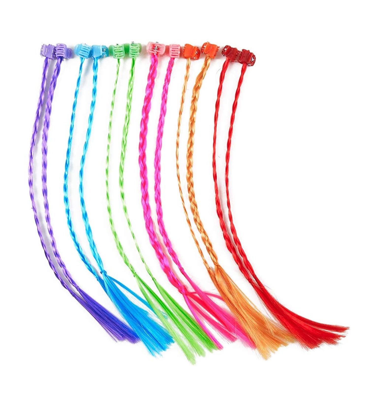 Buy 12 Colorful Hair Strands for Kids | Multi-colored Nylon Braided Extensions with Clips | Perfect for Parties & Decorations - Buy Online on SooperMarket.com