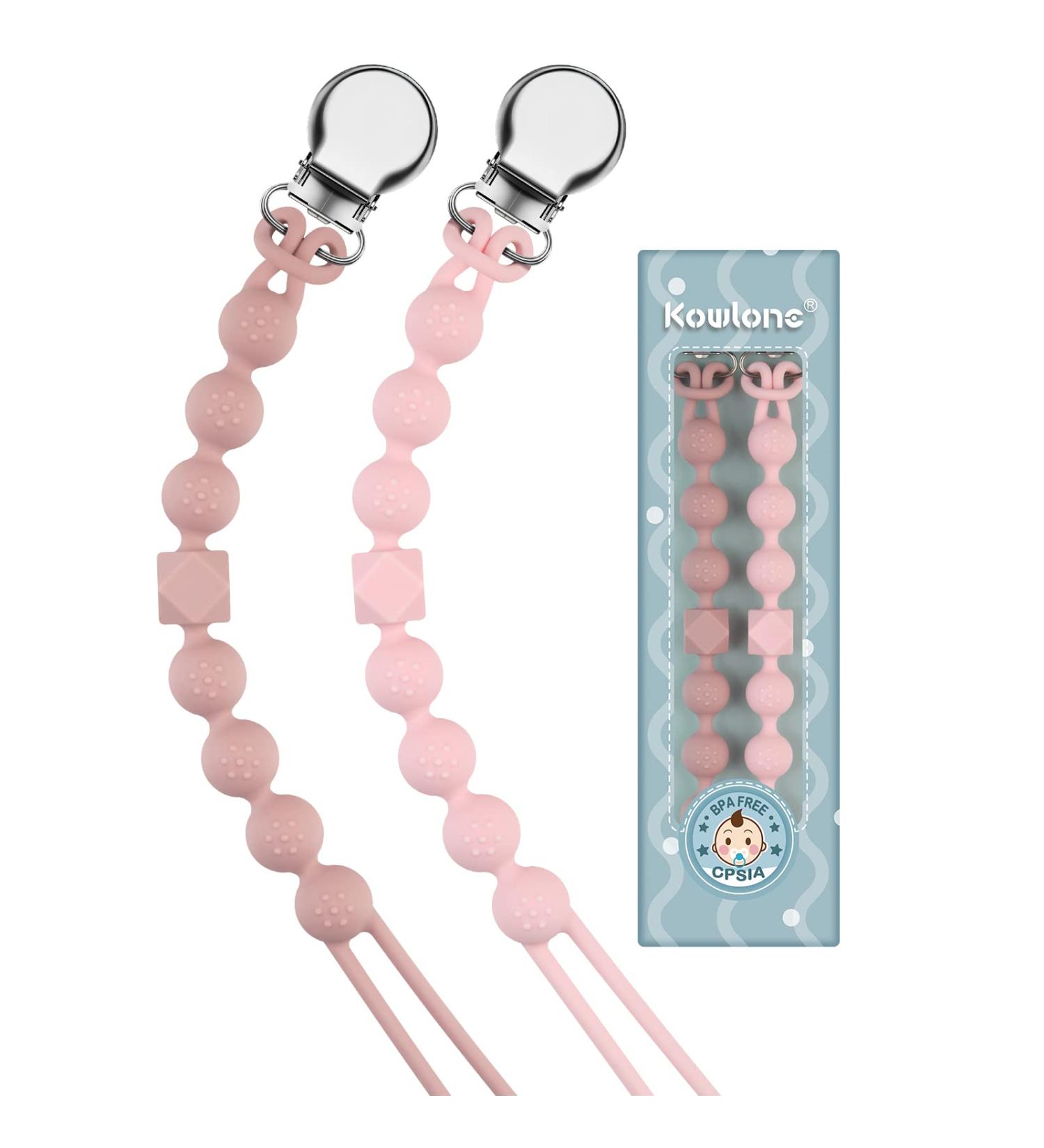 Silicone Pacifier Clip for Boys Girls in Quartz Pink | Binky Holder Strap for Baby Shower | Flexible Texture for Safety and Style - Buy Online on SooperMarket.com