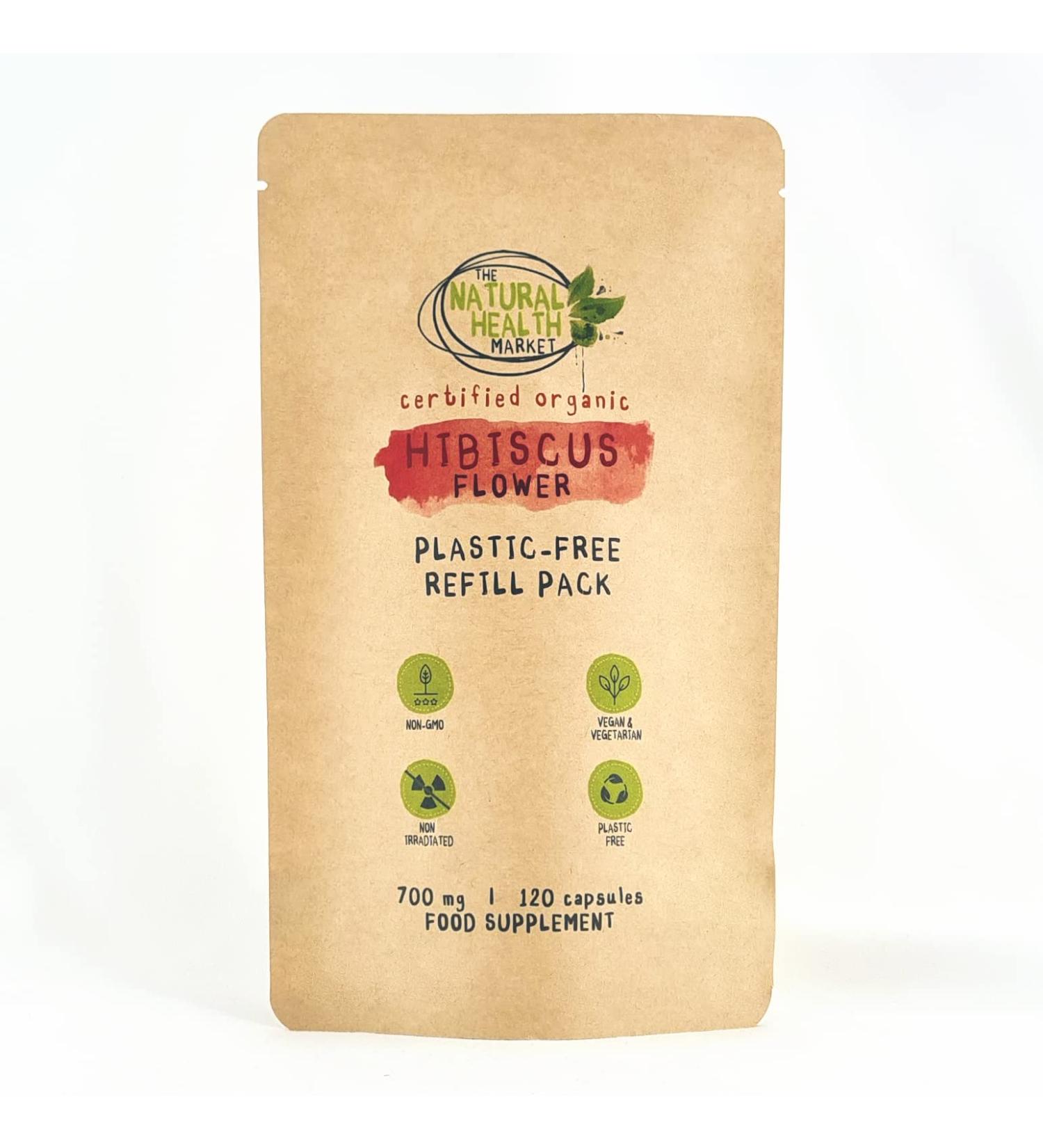 Organic Hibiscus Flower Capsules 700mg - 120 Count Pouch | Soil Association Certified | The Natural Health Market - Buy Online on SooperMarket.com
