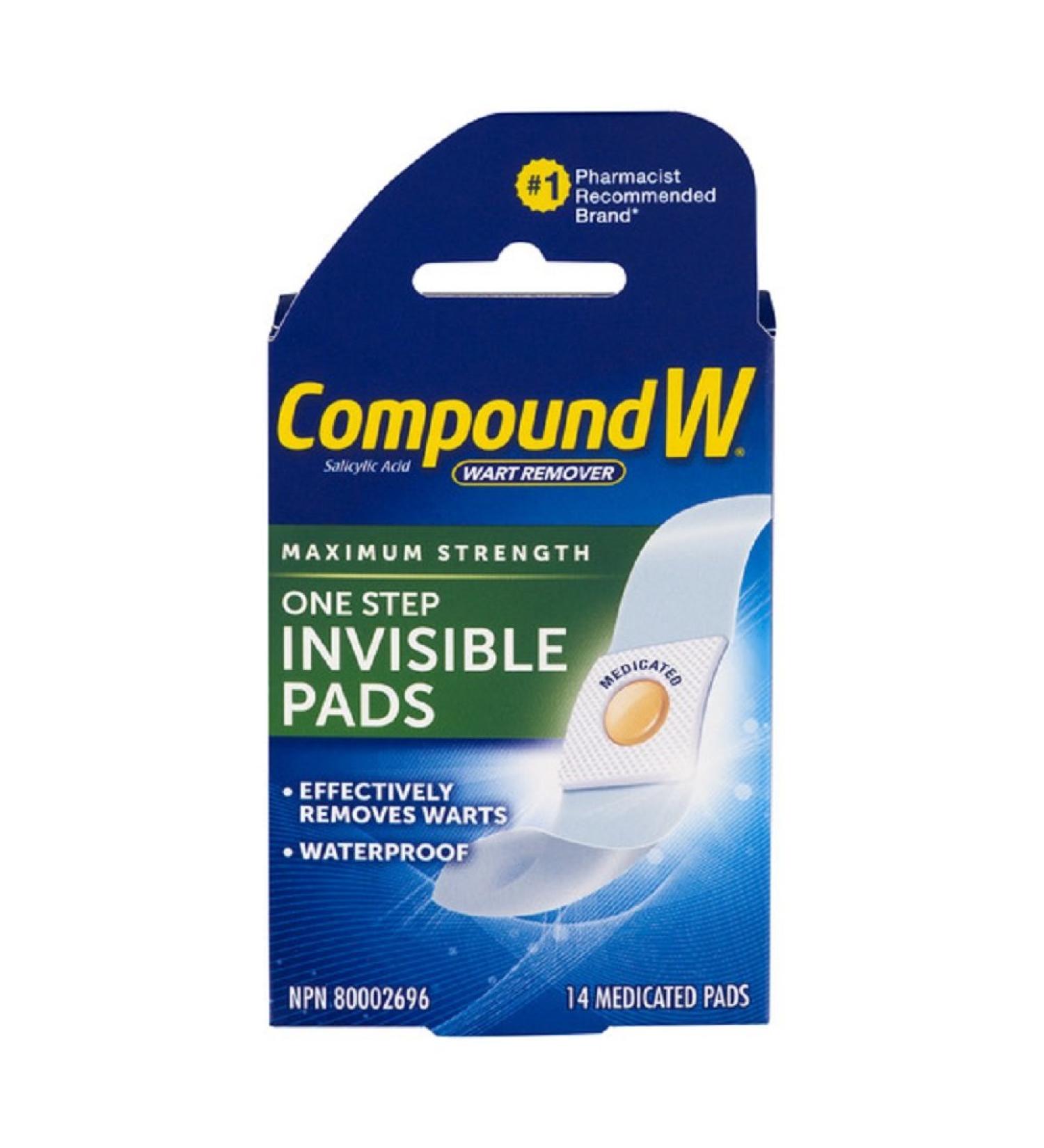 Compound W Wart Remover Maximum Stength One Step Invisible Pads - 14 Count - Salicylic Acid Wart Remover For Treatment & Common/Plantar Wart Removal One Step Invisible Pads Pads - Buy Online on SooperMarket.com