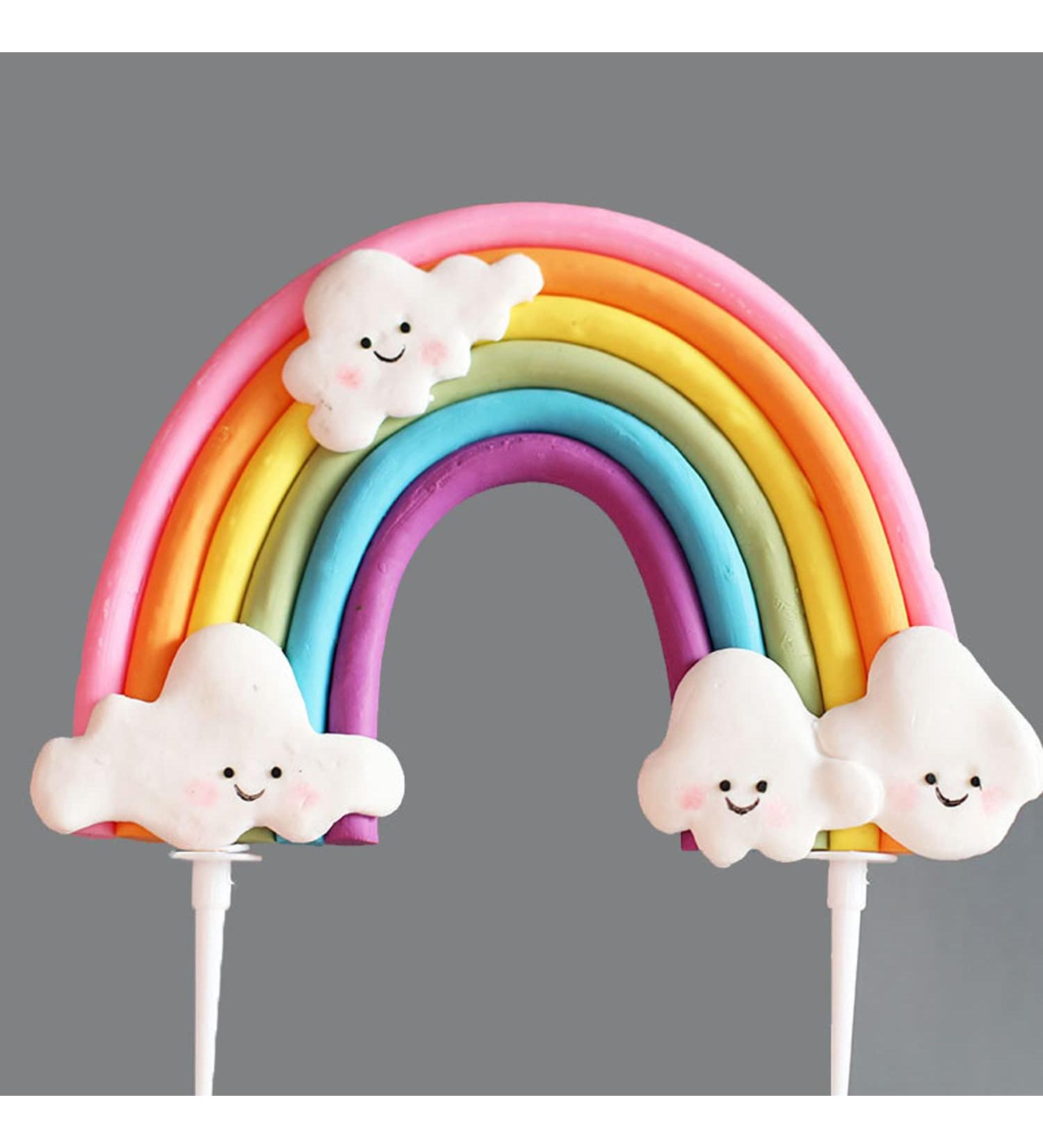KRISMYA Rainbow Cloud Cake Topper Soft Pottery Rainbow Cake Topper Cupcake Topper for Boys Girls Birthday Decorations Baby Shower Wedding Party Favors Supplies - Buy Online on SooperMarket.com