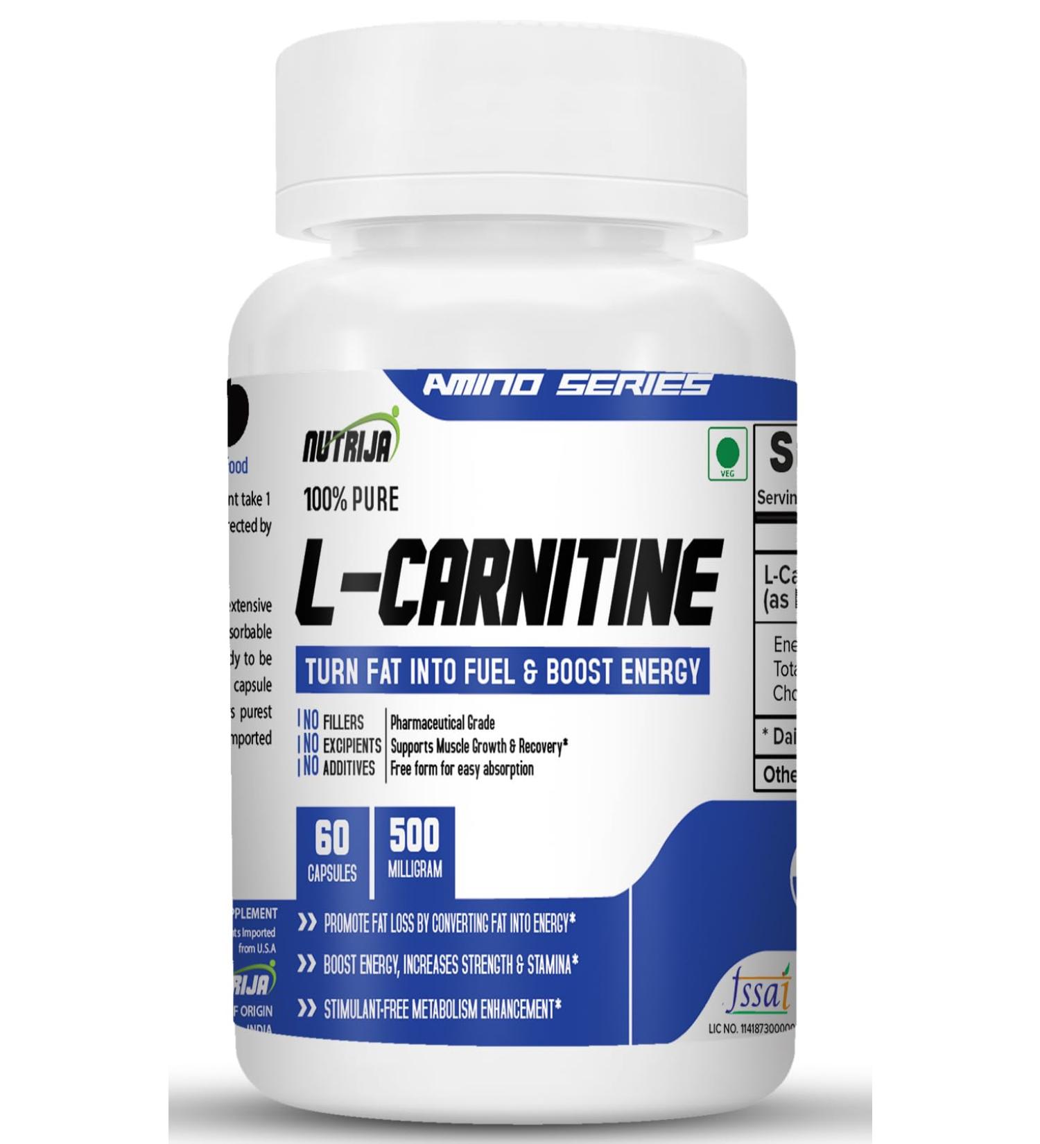 NutriJa L-Carnitine L-Tartrate 500mg Supplement | Converts Fat into Energy Boosts Energy & Performance | Supports weight Loss | Fastest Muscle Recovery & Reduces Soreness (120 Capsules) 120 count (Pack of 1) - Buy Online on SooperMarket.com