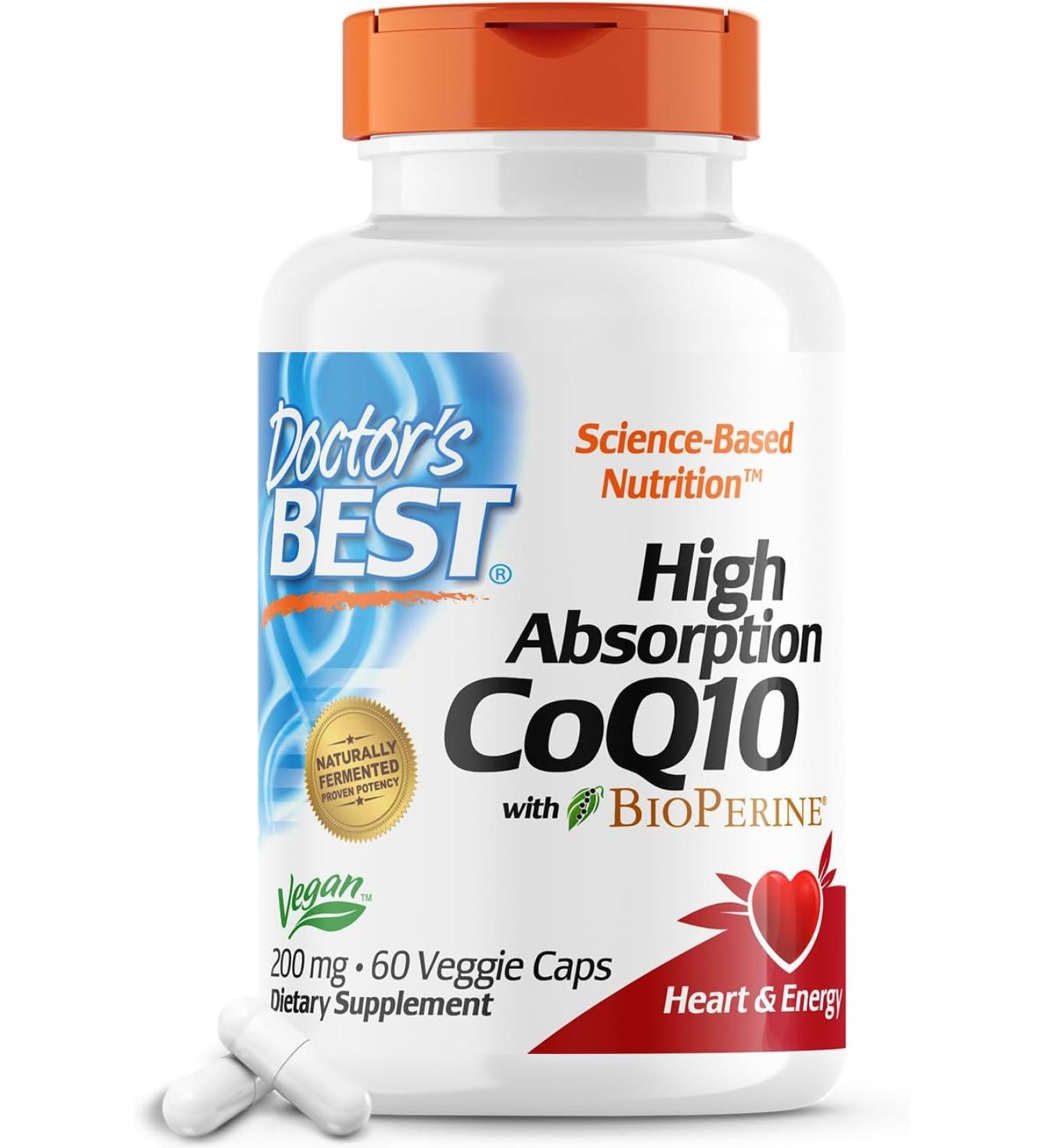 Dr Best's High Absorption CoQ10 with BioPerine Gluten Free Naturally Fermented Vegan Heart Health and Energy Production 200 mg 60 Veggie Caps White - Buy Online on SooperMarket.com