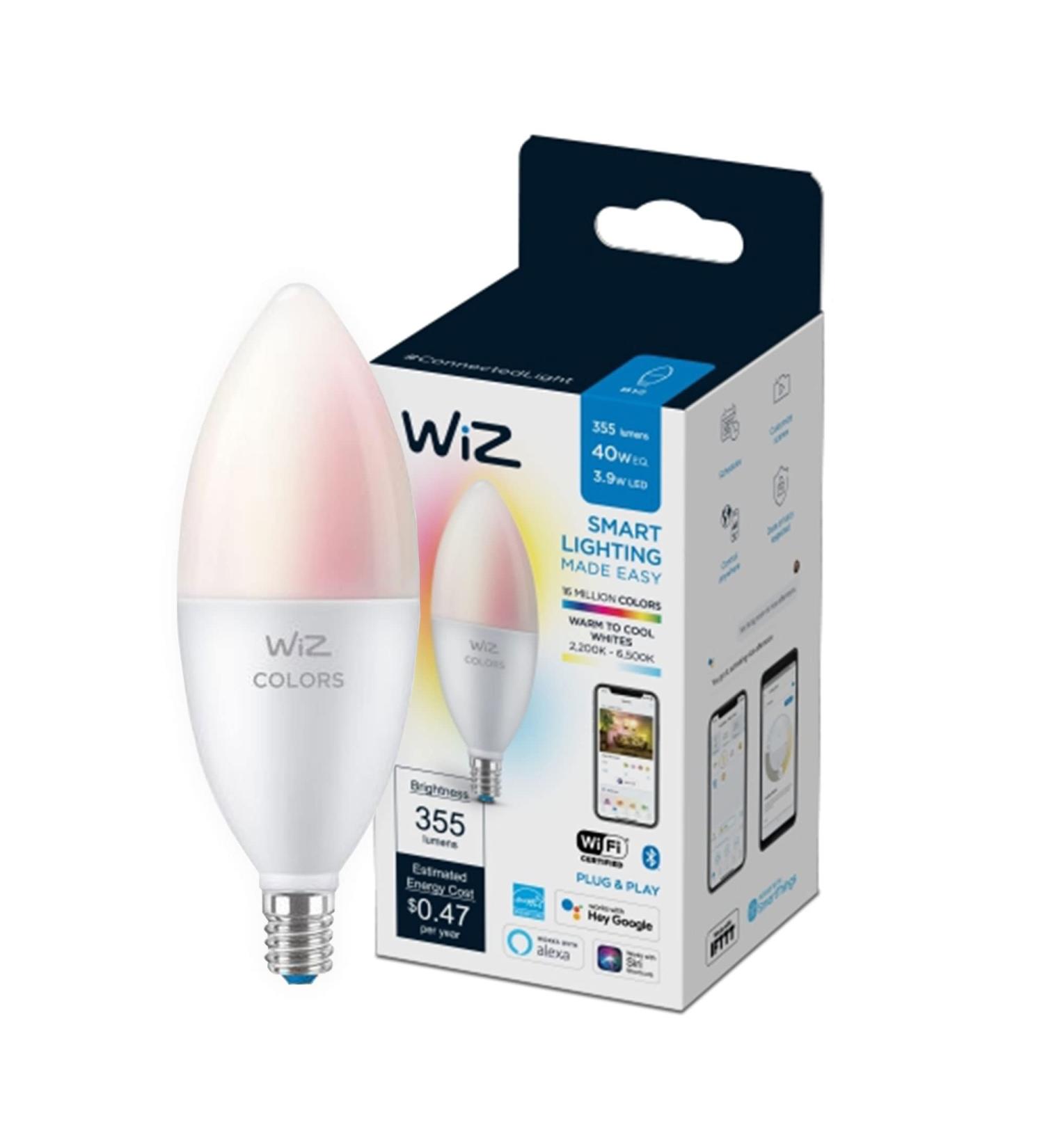 WiZ Connected Color 60W Candle B11 Smart WiFi Light Bulb  16 Million Colors  Compatible with Alexa and Google Home Assistant  No Hub Required  1 Bulb Candle Color 1 Count (Pack of 1) - Buy Online on SooperMarket.com