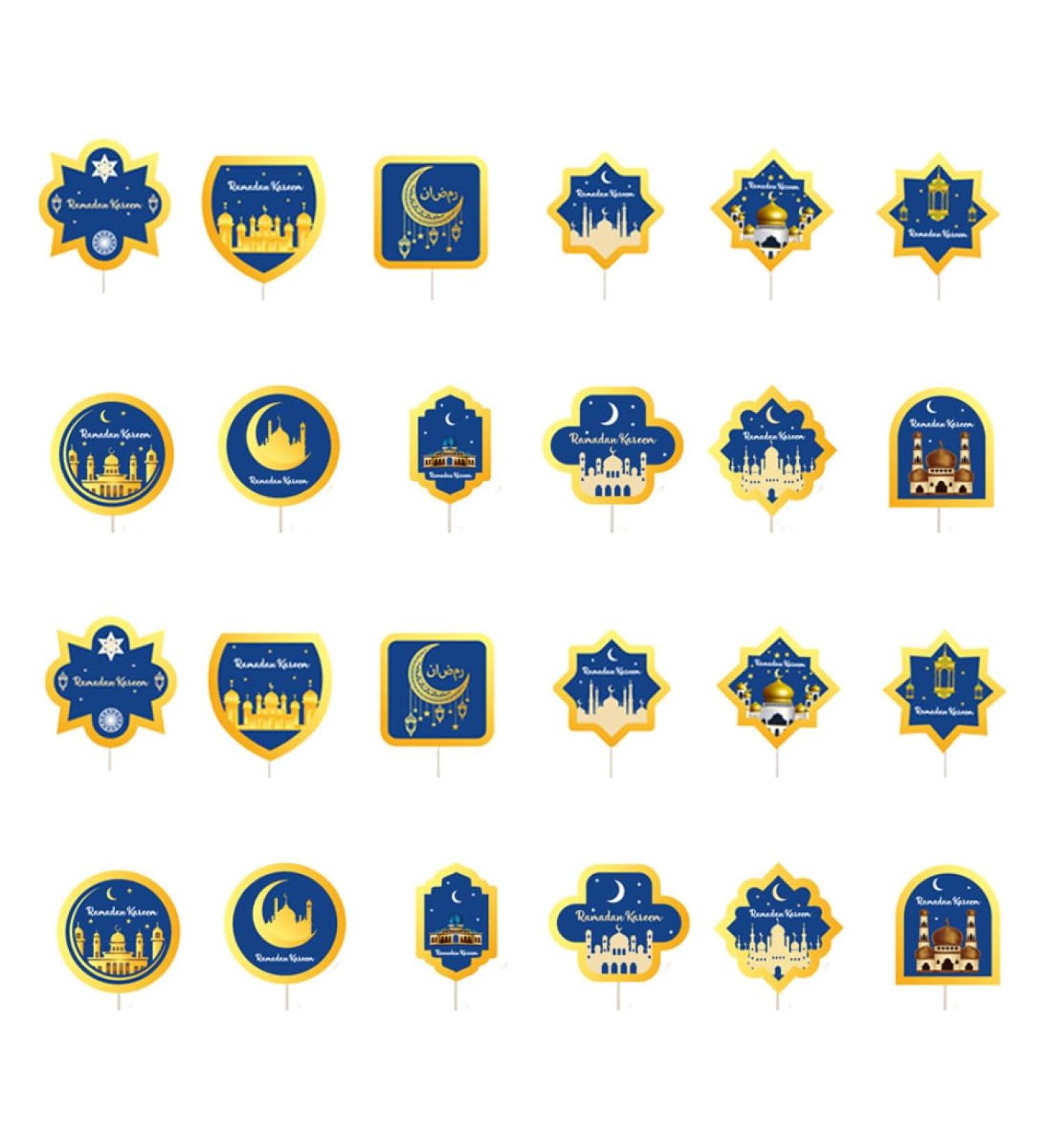 24 Pcs Eid Mubarak Cupcake Topper Eid Cupcake Topper Ramadan Paper Cake Decorating Kits Islamic Muslim Eid Decorations Party Supplies - Buy Online on SooperMarket.com