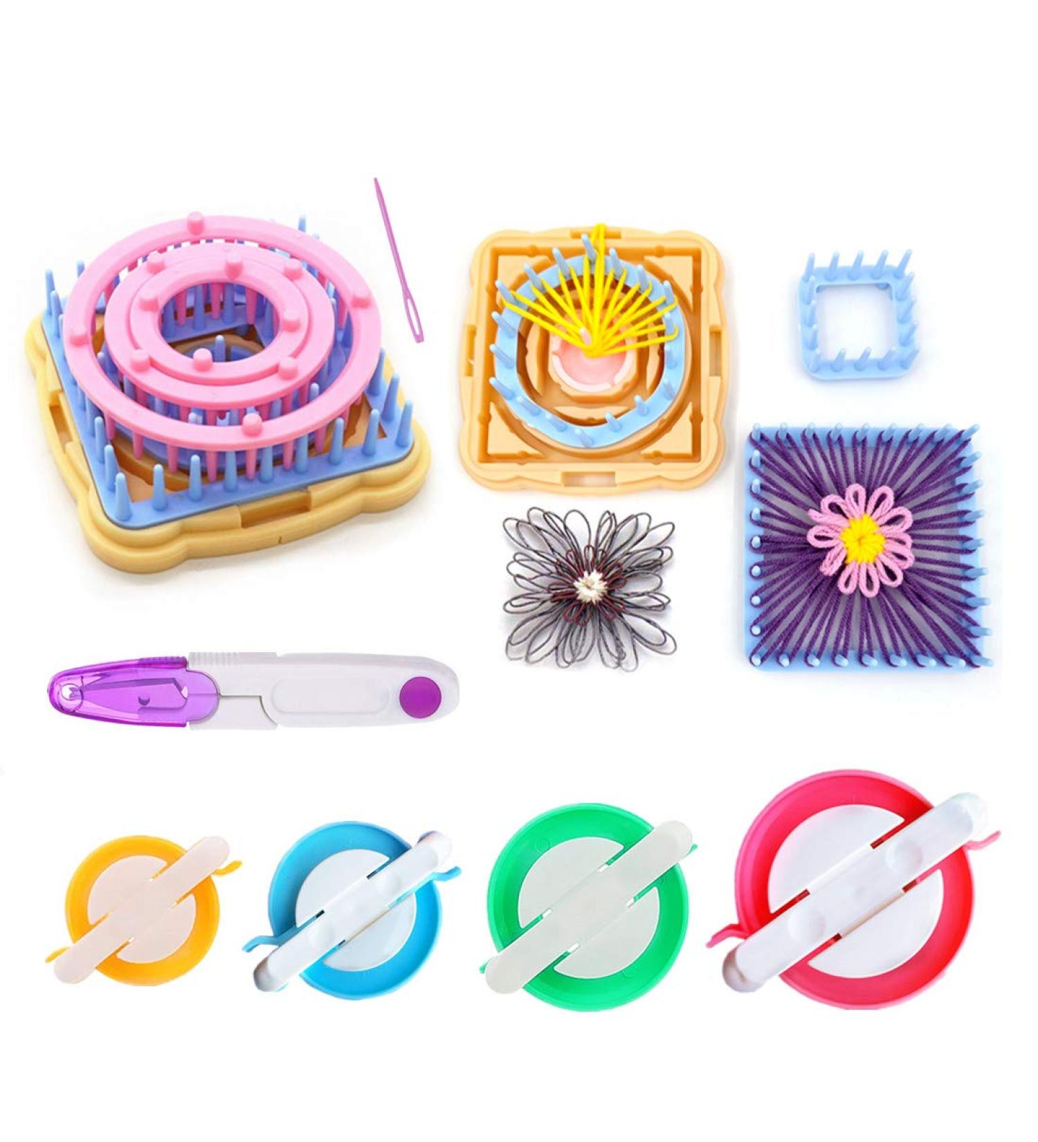 8pcs Frame Loom Kit with 4 Pom Pom Maker & Knitting Wool - Round/Square Looms Craft Kit - Instructions Included - Buy Online on SooperMarket.com