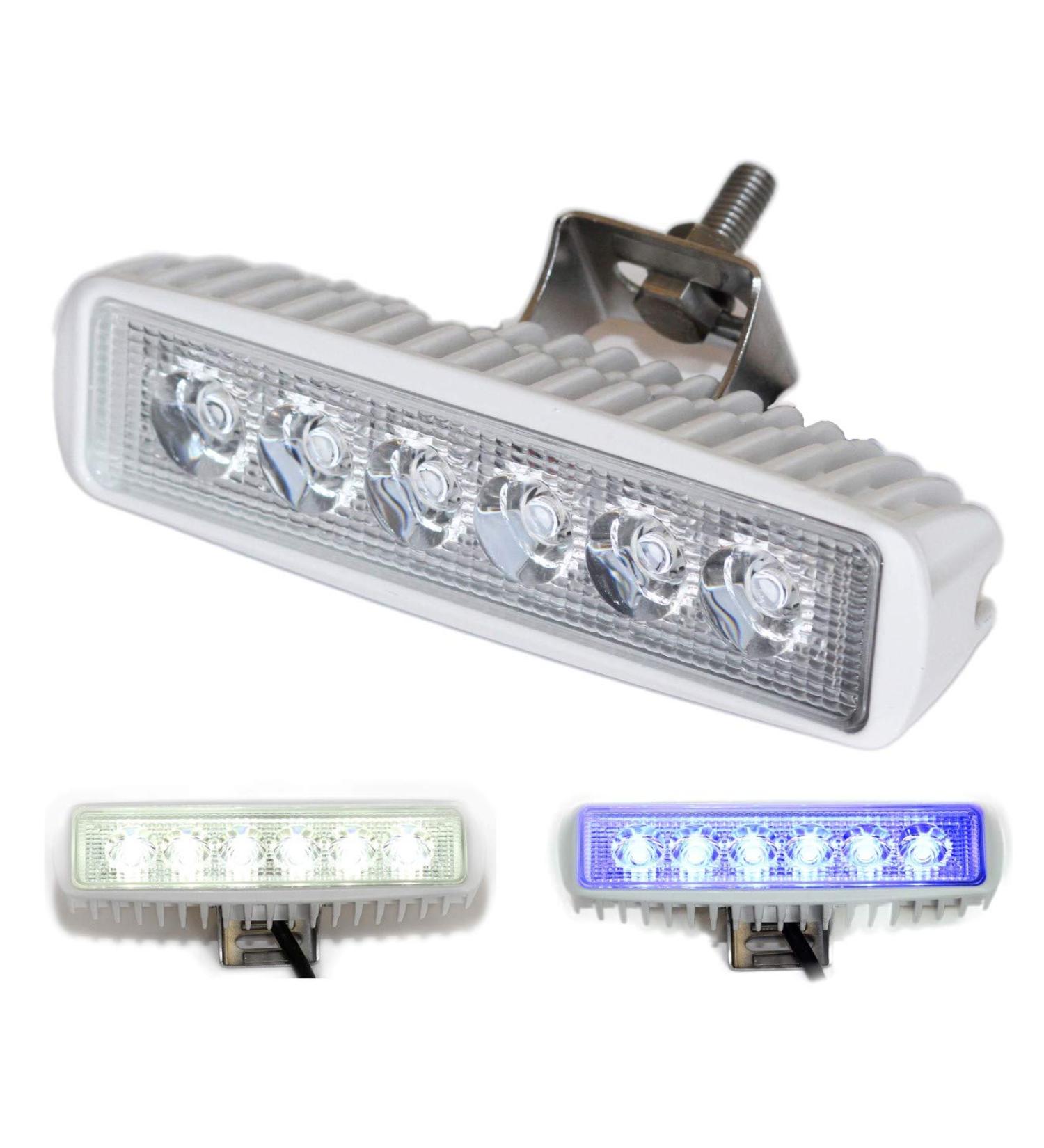 Wave One Marine Dual Color LED Marine Spreader Light - White Housing White & Blue | High Lumen Output - Stainless Hardware & Bracket - IP68 Waterproof - Multicolor - Boat Deck Flood Beam - Buy Online on SooperMarket.com