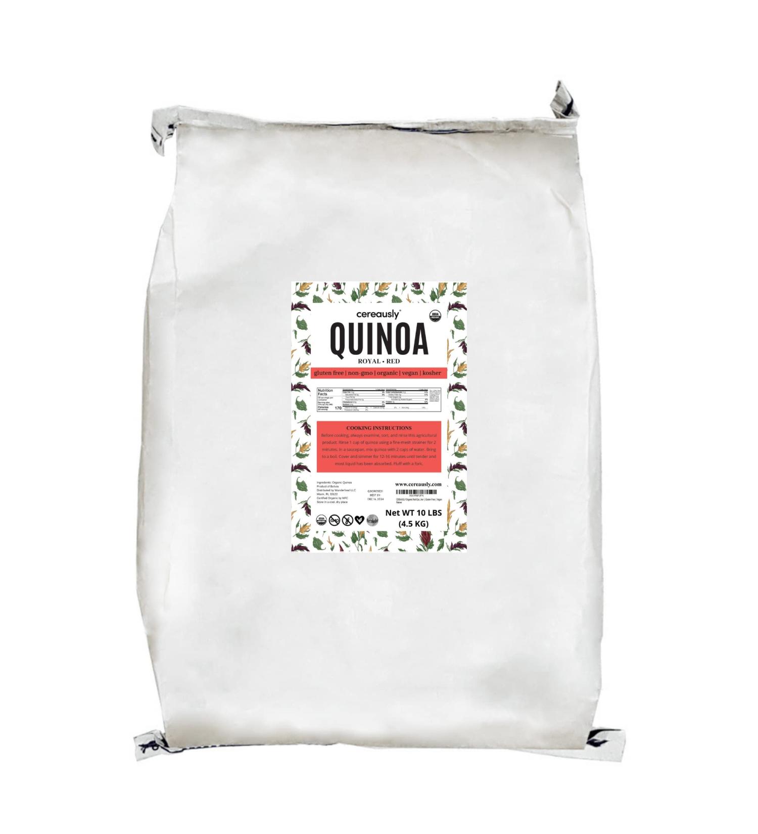 CEREAUSLY Organic Red Quinoa 10 Lb Bulk - Bolivian Royal, NON-GMO, Kosher, Gluten-Free, Vegan - Ideal for Restaurants and Wholesale - Buy Online on SooperMarket.com