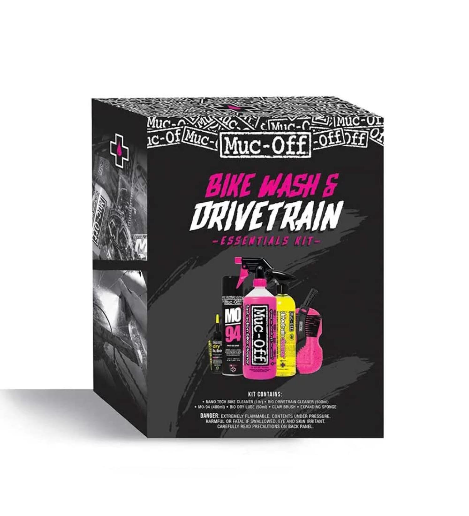 Muc-Off Bike Wash & Drivetrain Essentials Kit - Perfect Kit to Clean, Protect and Lube Your Bicycle Drivetrain - Includes Bike Cleaner, Lube and More