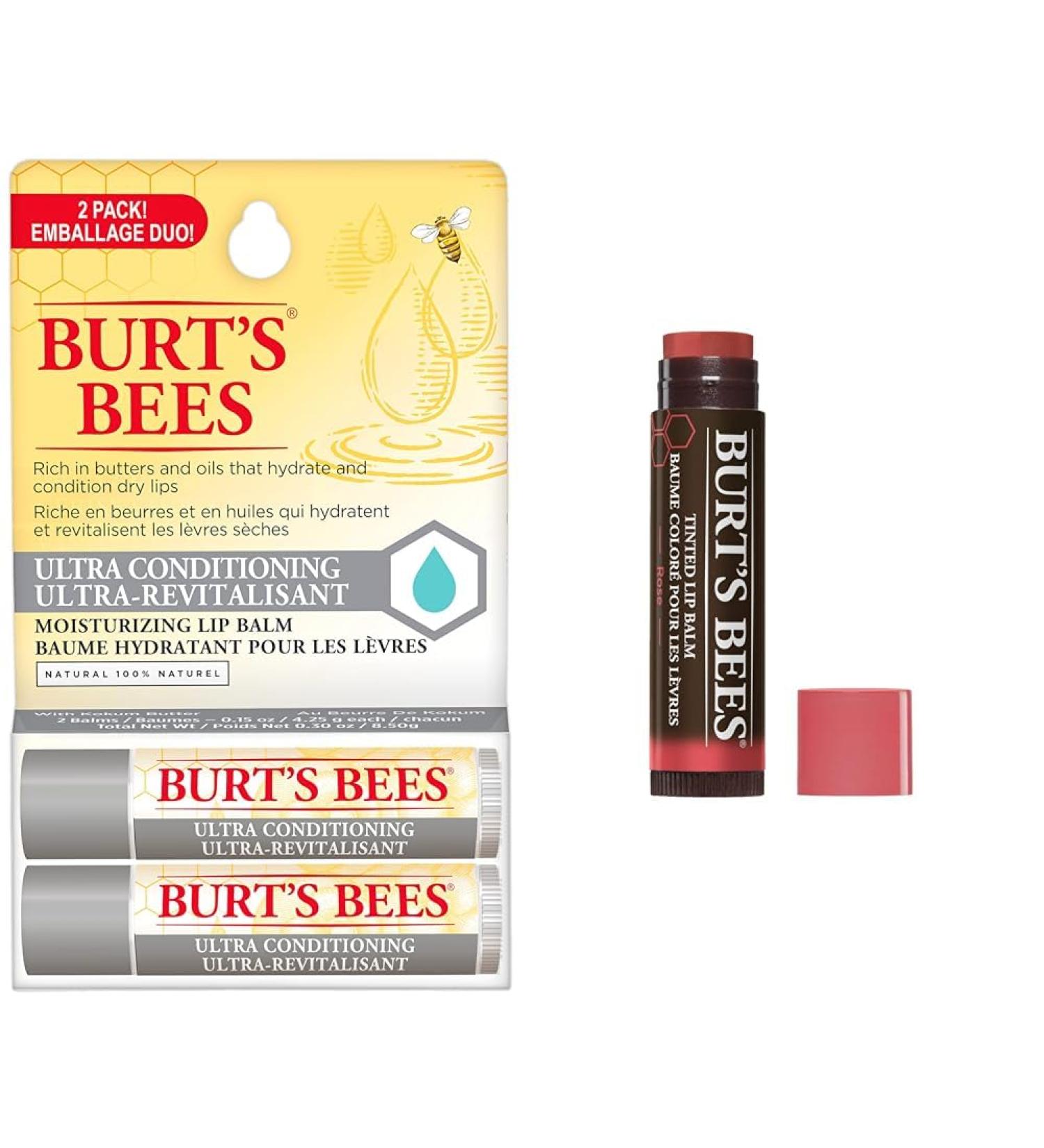 Burt's Bees Hydrating Lip Balm for Dry Chapped and Cracked Lips Mother's Day Gift & Tinted Lip Balm Rose Mother's Day Gift Gift for Mom 100% Natural - 1 Tube (Packaging may vary) Lip Balm + LIP_BALM HU-XI-178 - Buy Online on SooperMarket.com