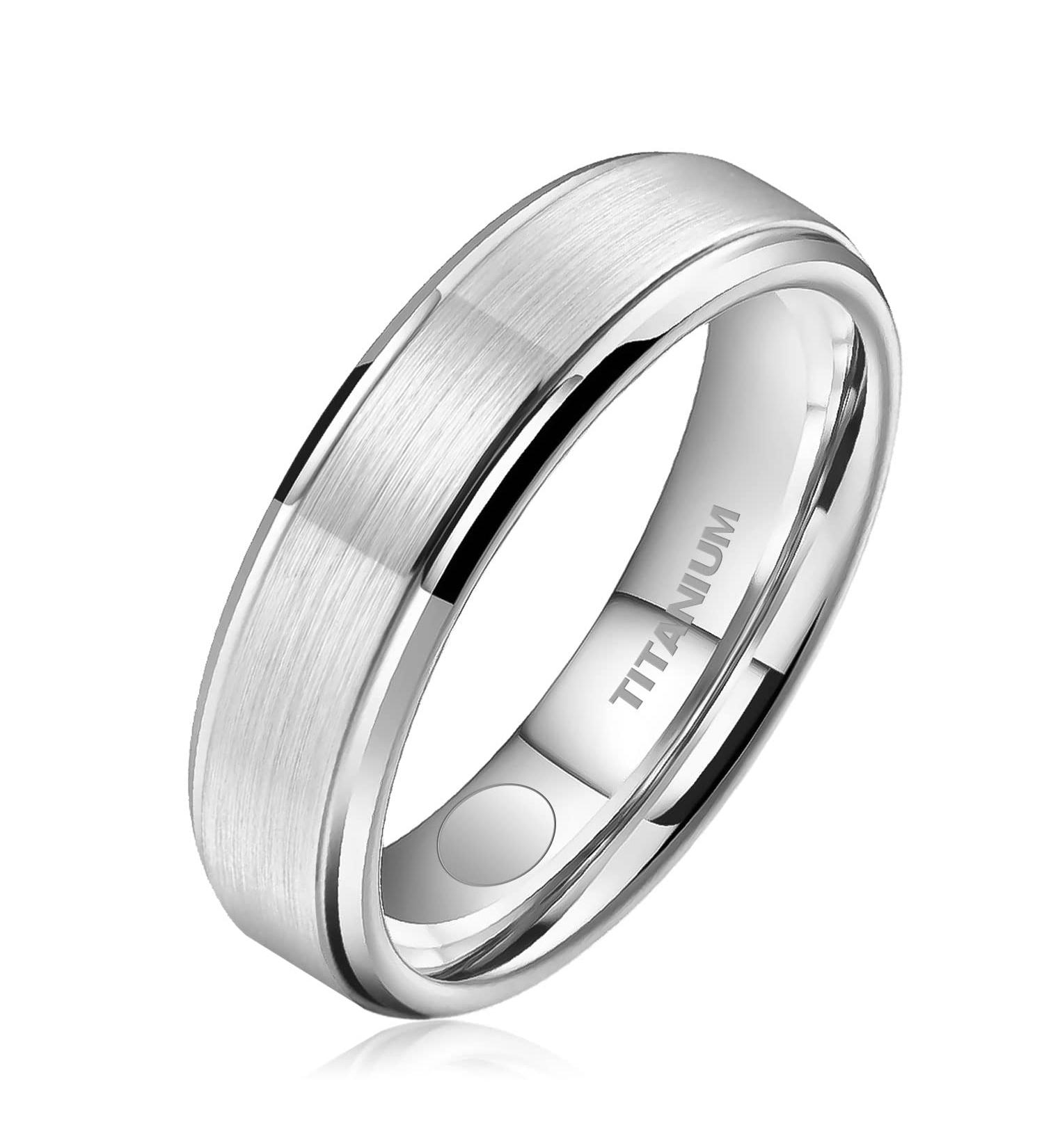 JEROOT Titanium Magnetic Rings - Step Edge Design - 2 Strong Magnets - Silver 5mm P 1/2 - 3500 Gauss - Jewelry Gift Box Included - Buy Online on SooperMarket.com