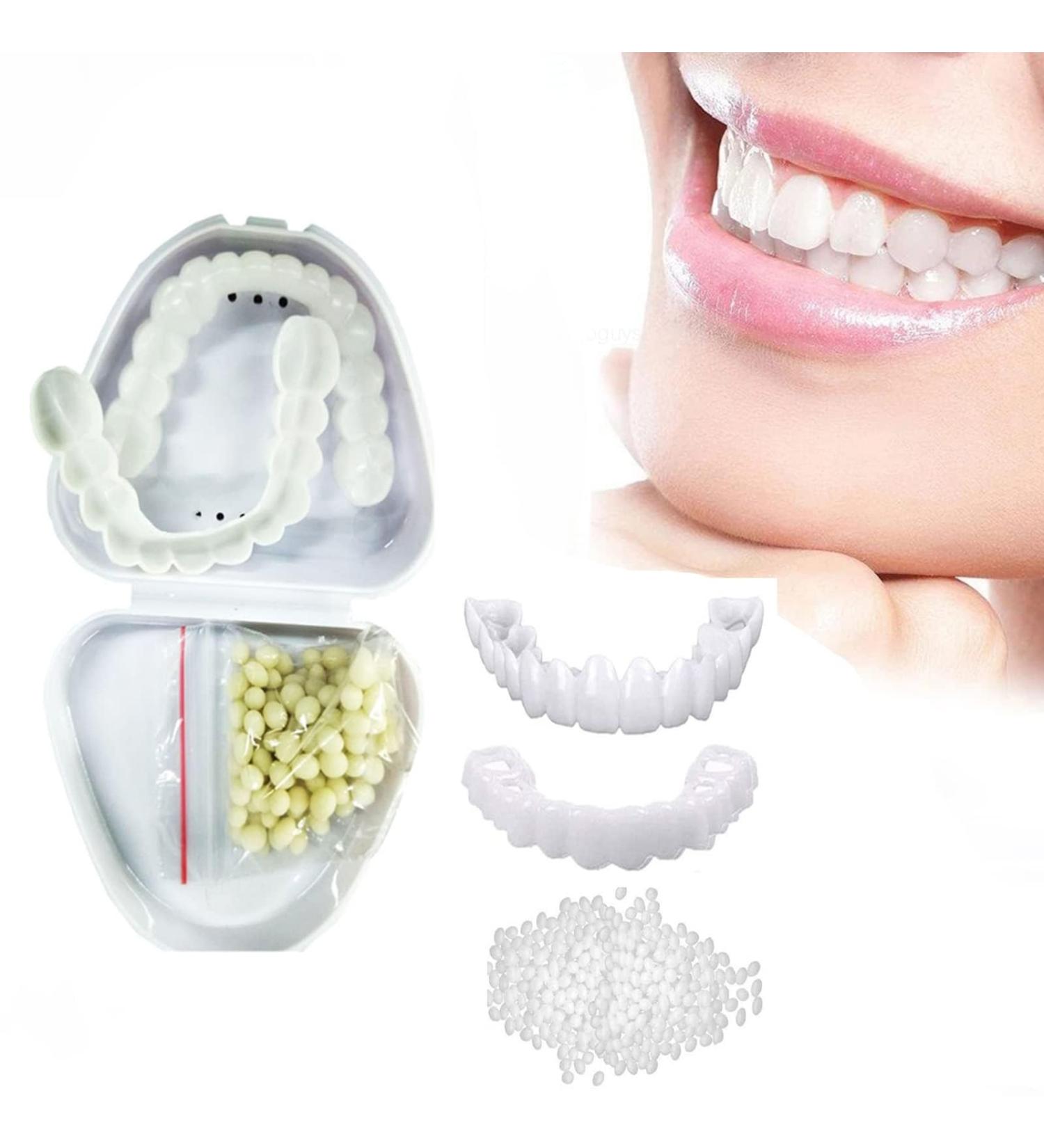 Buy Flipped Warm Veneers Teeth Set - Top & Bottom Artificial Braces for Men & Women | Temporary False Teeth with Box - International Shipping Available - Buy Online on SooperMarket.com